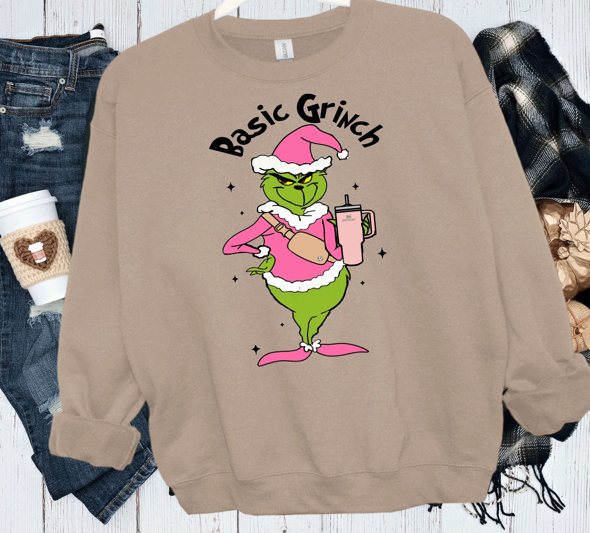 A Blessed Texas Mess Boutique Basic Grinch Fanny pack Stanley Cup Pink Grinch Funny Christmas Grinch Shirt — detail shot 7
