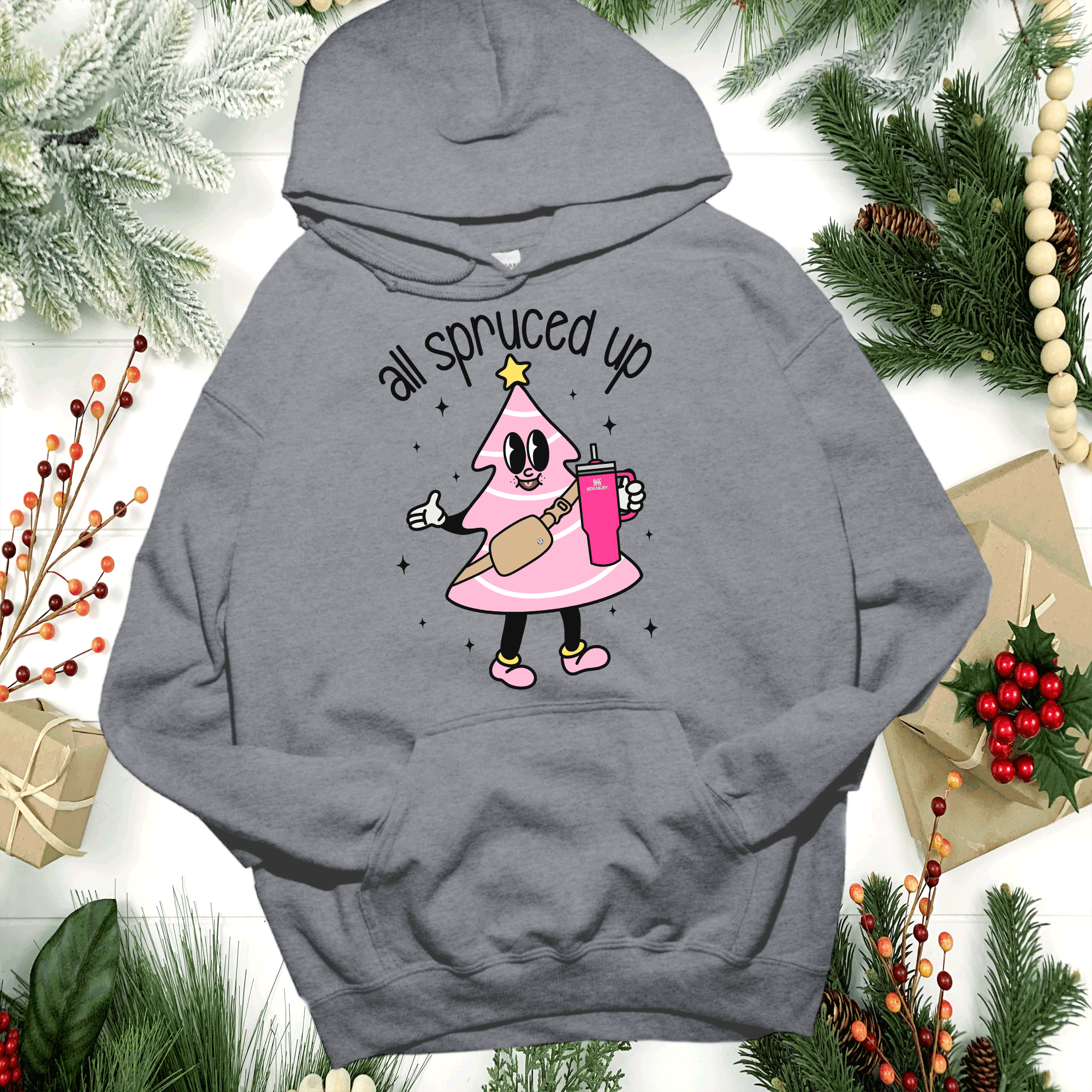 A Blessed Texas Mess Boutique Boujie Fir Life Pink Christmas Little Debbies Christmas Shirts Sweatshirts… — detail shot 9