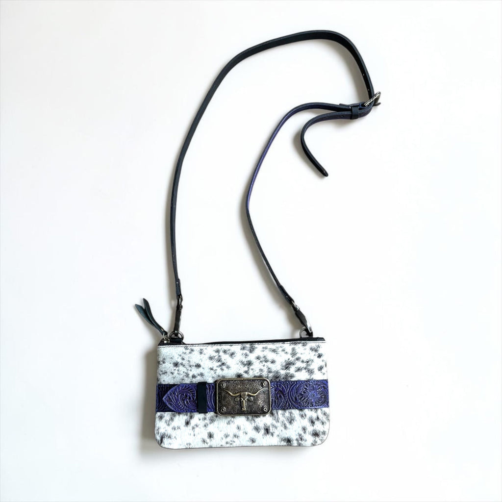 Genuine Leather and Cowhide Buckle Wristlet/Crossbody