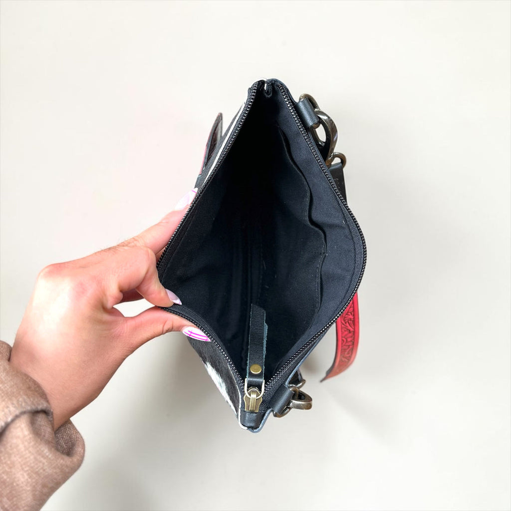 Genuine Leather and Cowhide Buckle Wristlet/Crossbody