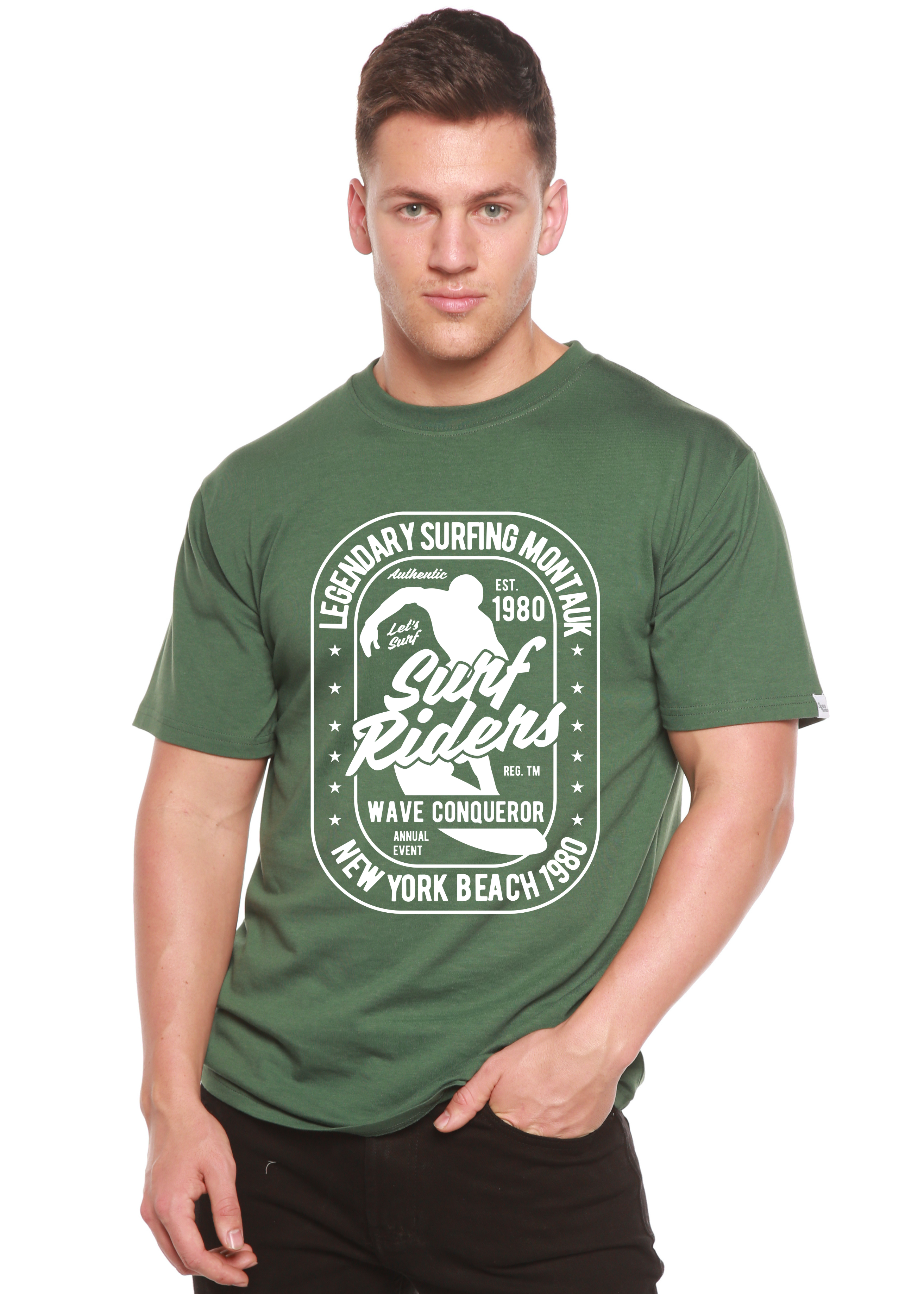 Spun Bamboo Surf Rider Spun Bamboo® Men's Bamboo Viscose/Organic Cotton Short Sleeve Graphic T-Shirt — lifestyle context