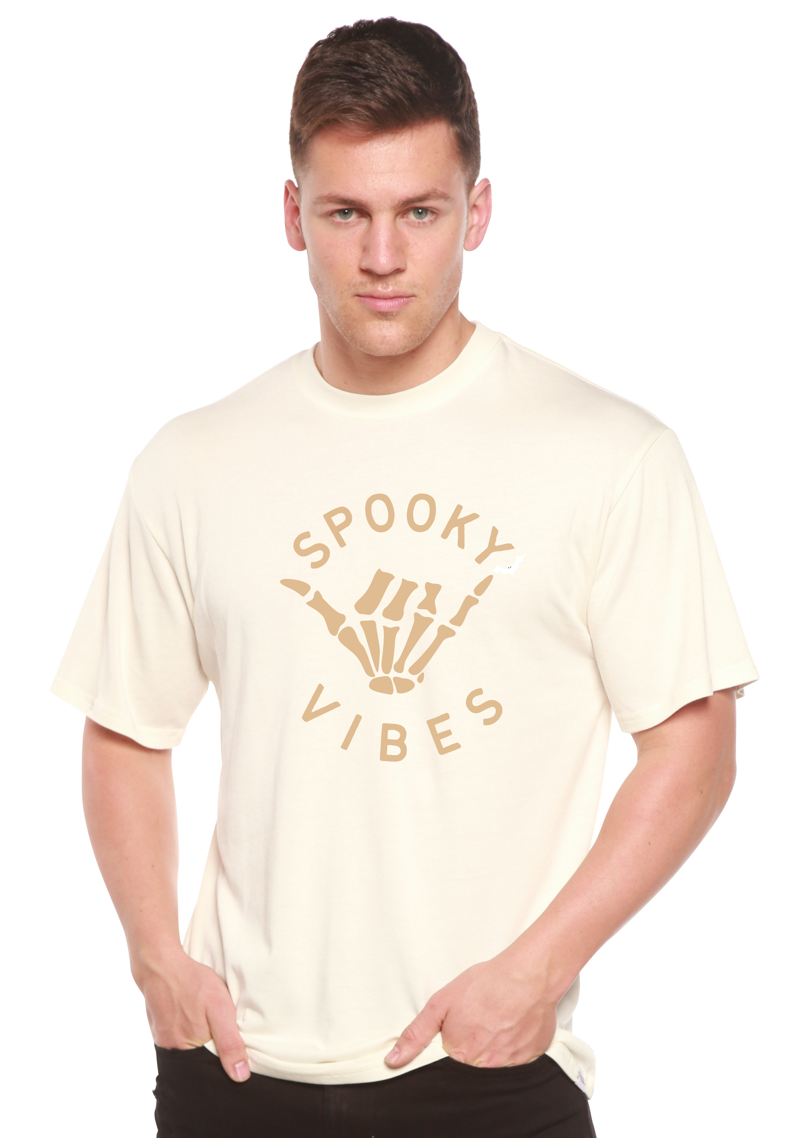 Spun Bamboo Spooky Vibes Men's Bamboo Viscose/Organic Cotton Short Sleeve Graphic T-Shirt — lifestyle context
