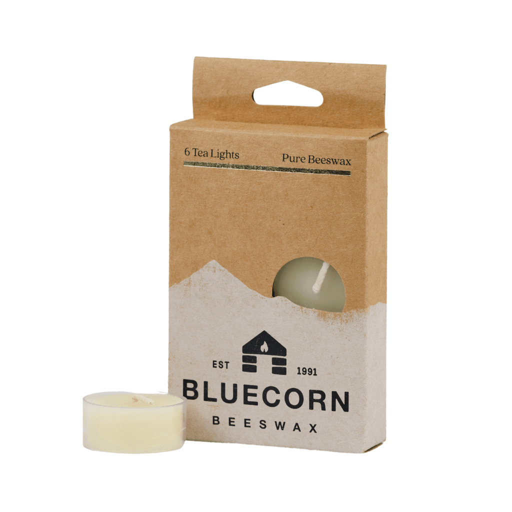 Bluecorn Candles Pure Beeswax Tea Light Candles — back view