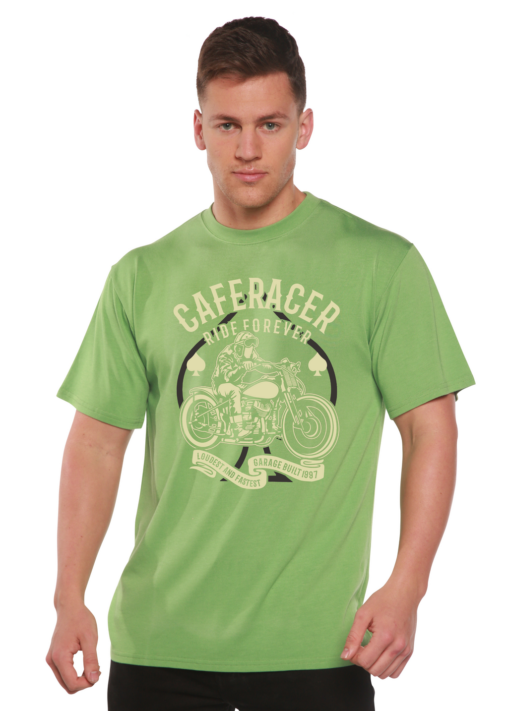 Spun Bamboo Caferacer Ride Forever Men's Bamboo Viscose/Organic Cotton Short Sleeve Graphic T-Shirt — side view