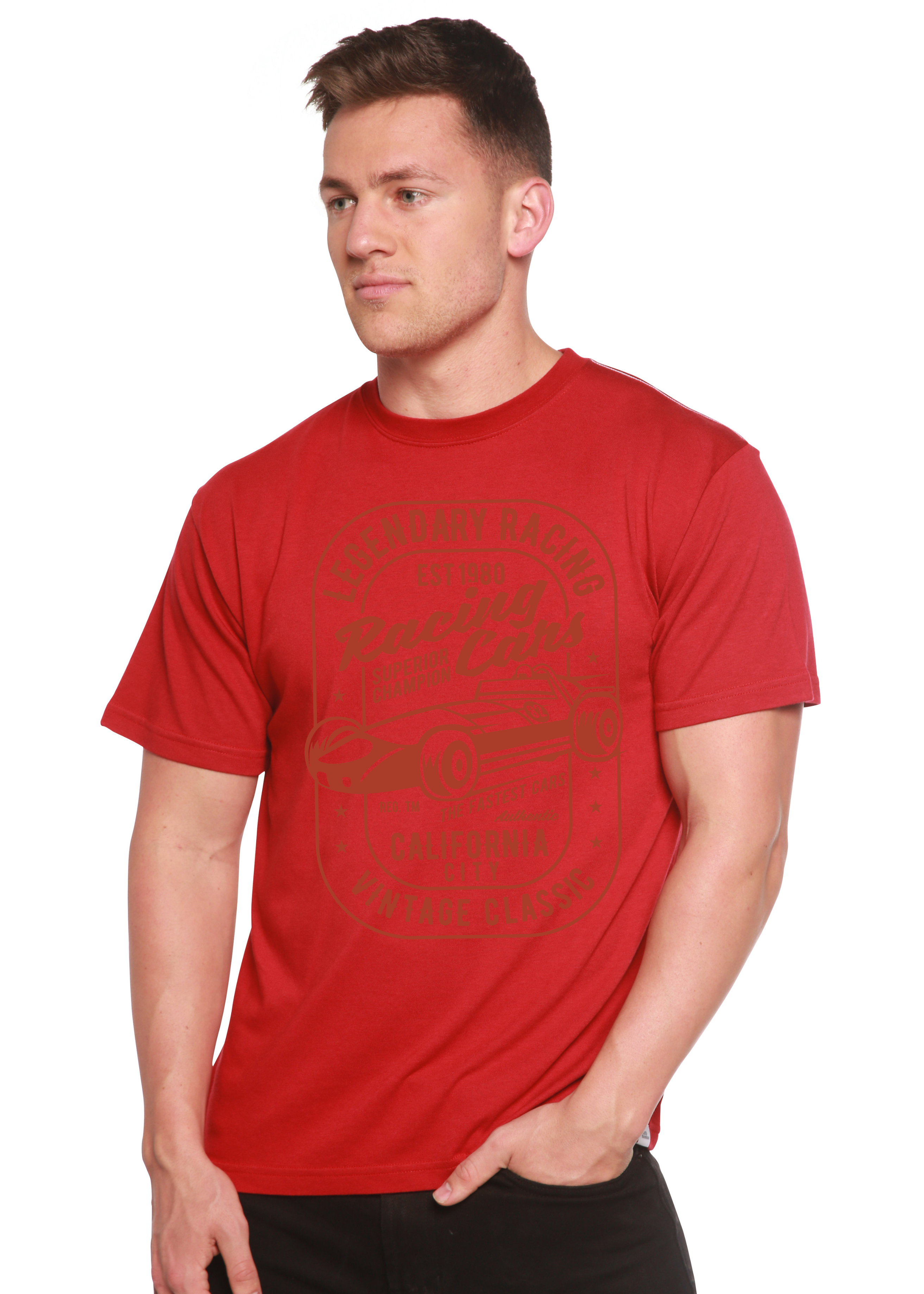 Spun Bamboo Legendary Racing Cars Men's Bamboo Viscose/Organic Cotton Short Sleeve Graphic T-Shirt — color detail