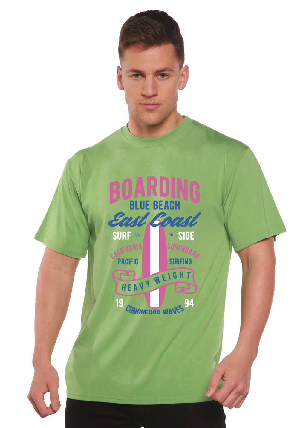 Boarding Blue Beach Men's Bamboo Viscose/Organic Cotton Short Sleeve Graphic T-Shirt — view 2