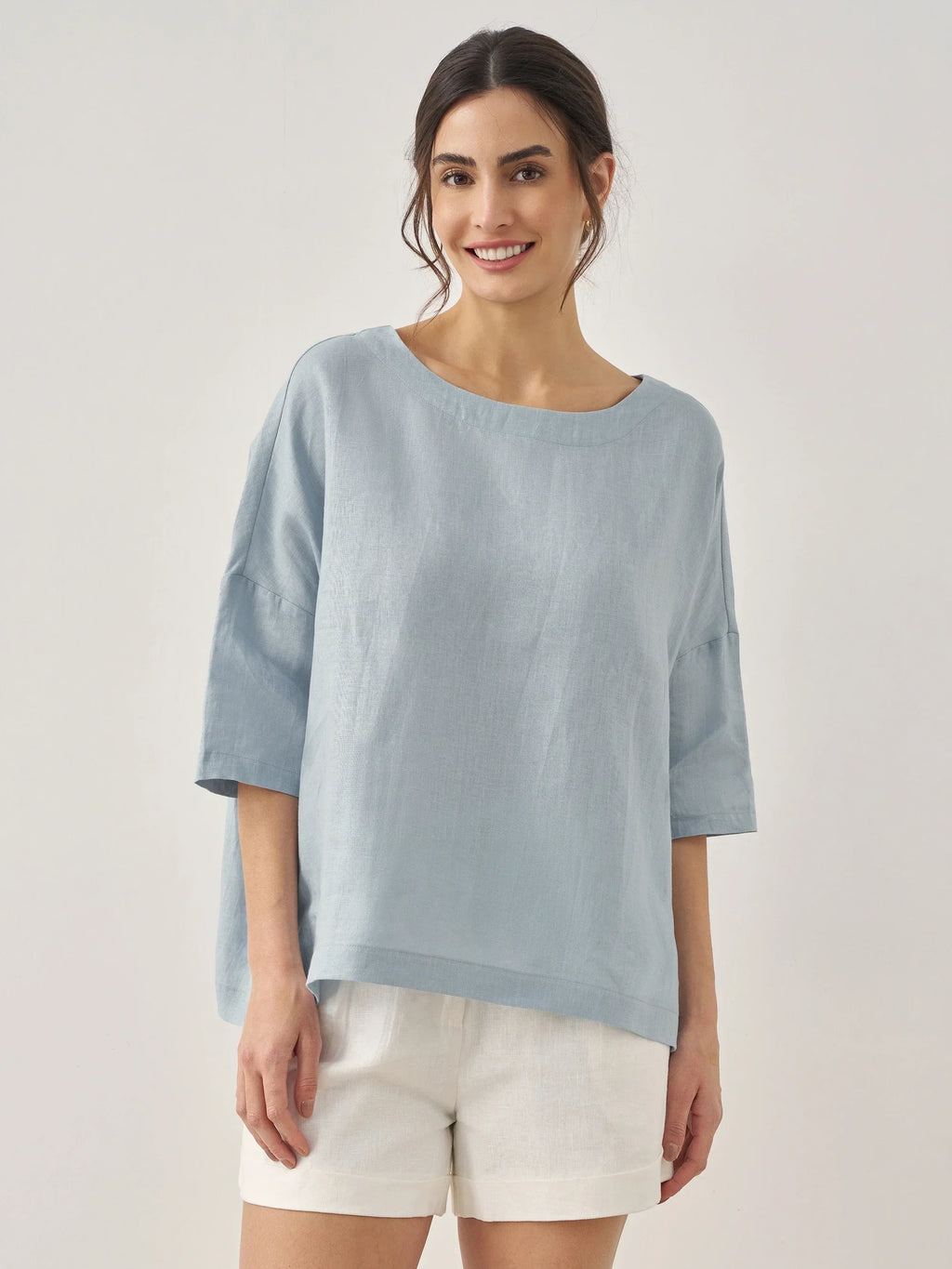 LINTICO 100% Linen Boatneck 3/4 Length Sleeve Top AURORA — detail shot 7