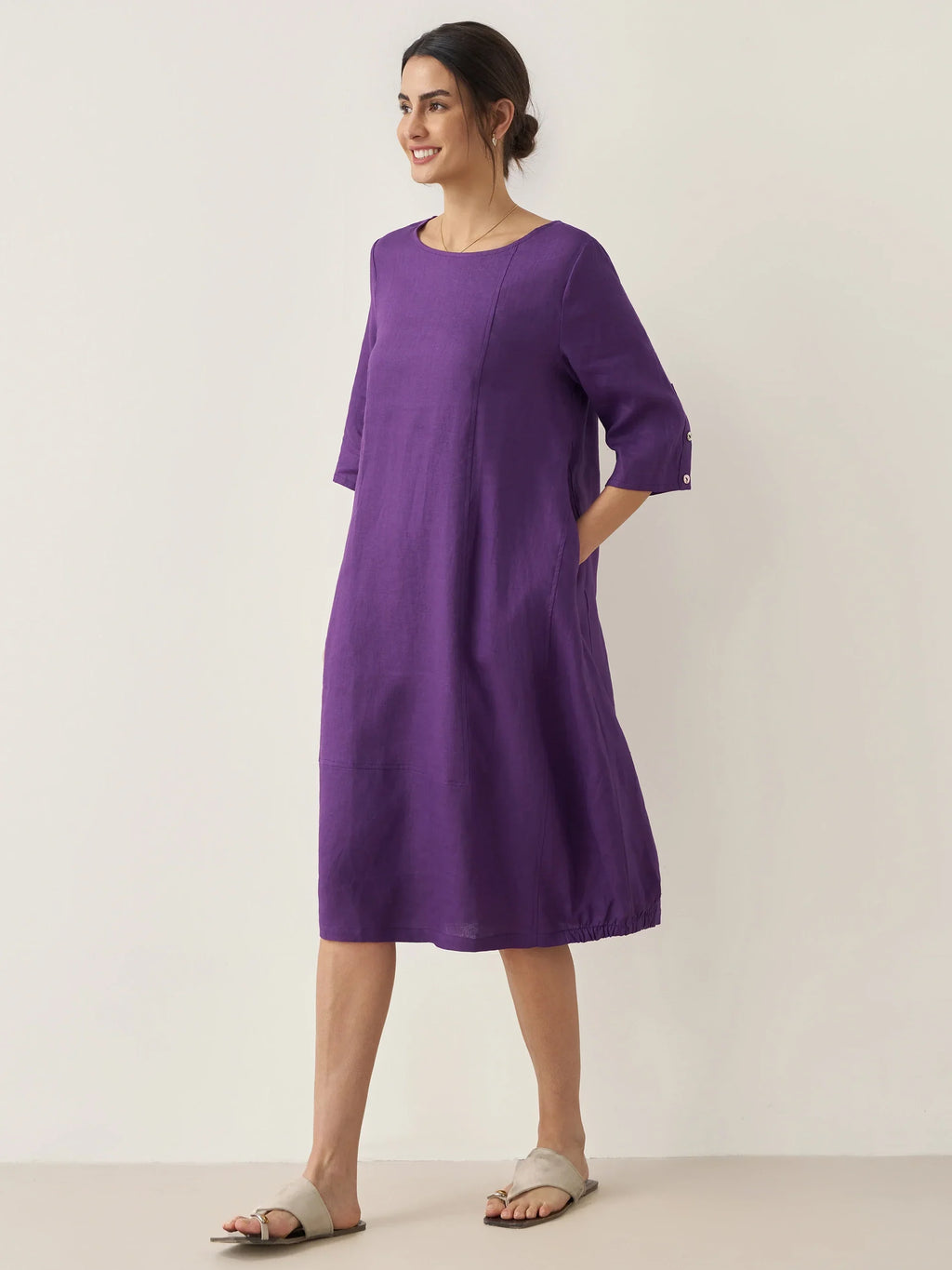 LINTICO 100% Linen Collarless Mid-Length Dress SOFIA — detail shot 6