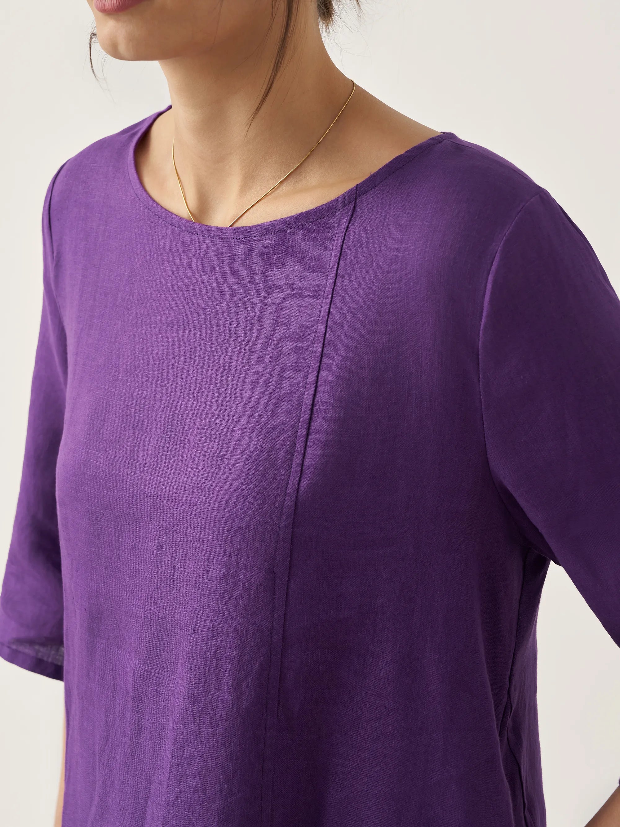 LINTICO 100% Linen Collarless Mid-Length Dress SOFIA — detail shot 8