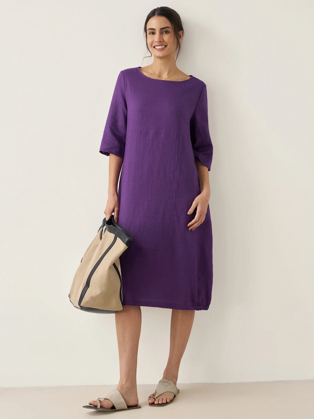 LINTICO 100% Linen Collarless Mid-Length Dress SOFIA — detail shot 7