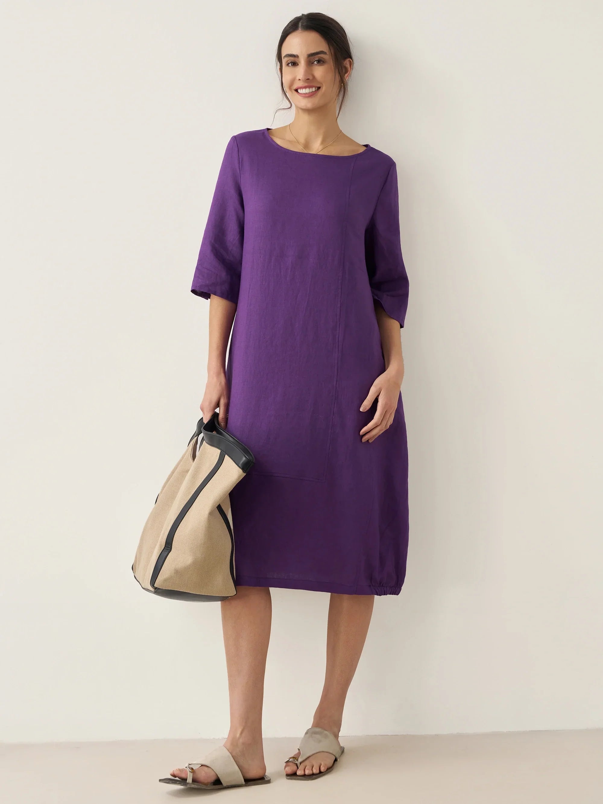 LINTICO 100% Linen Collarless Mid-Length Dress SOFIA — detail shot 7