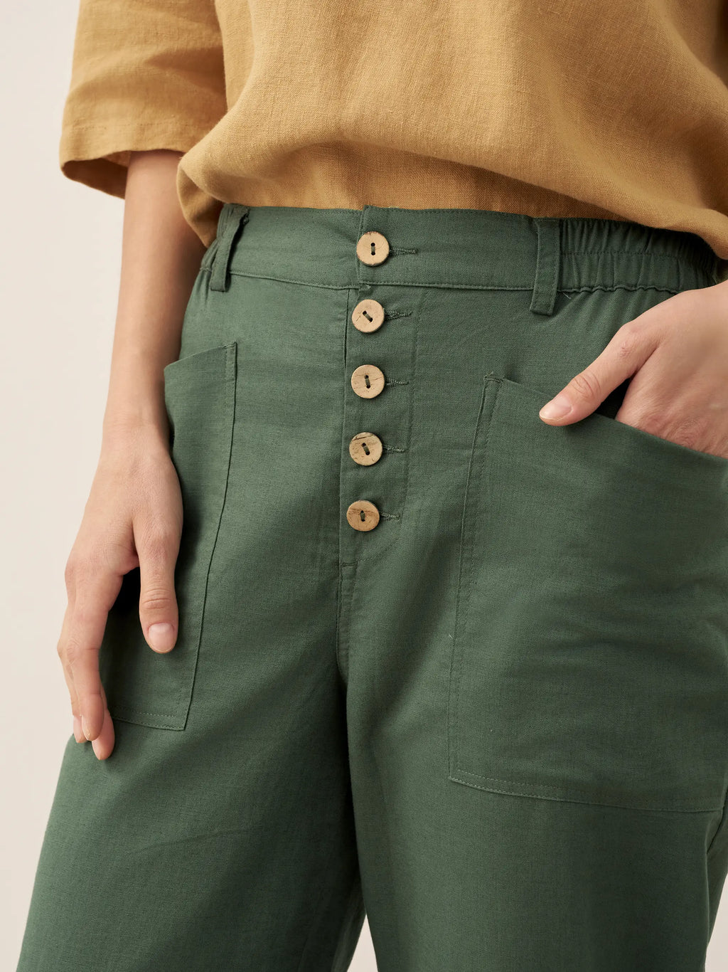 LINTICO Linen Simple Button Fly Trousers HEIDI — alternative angle