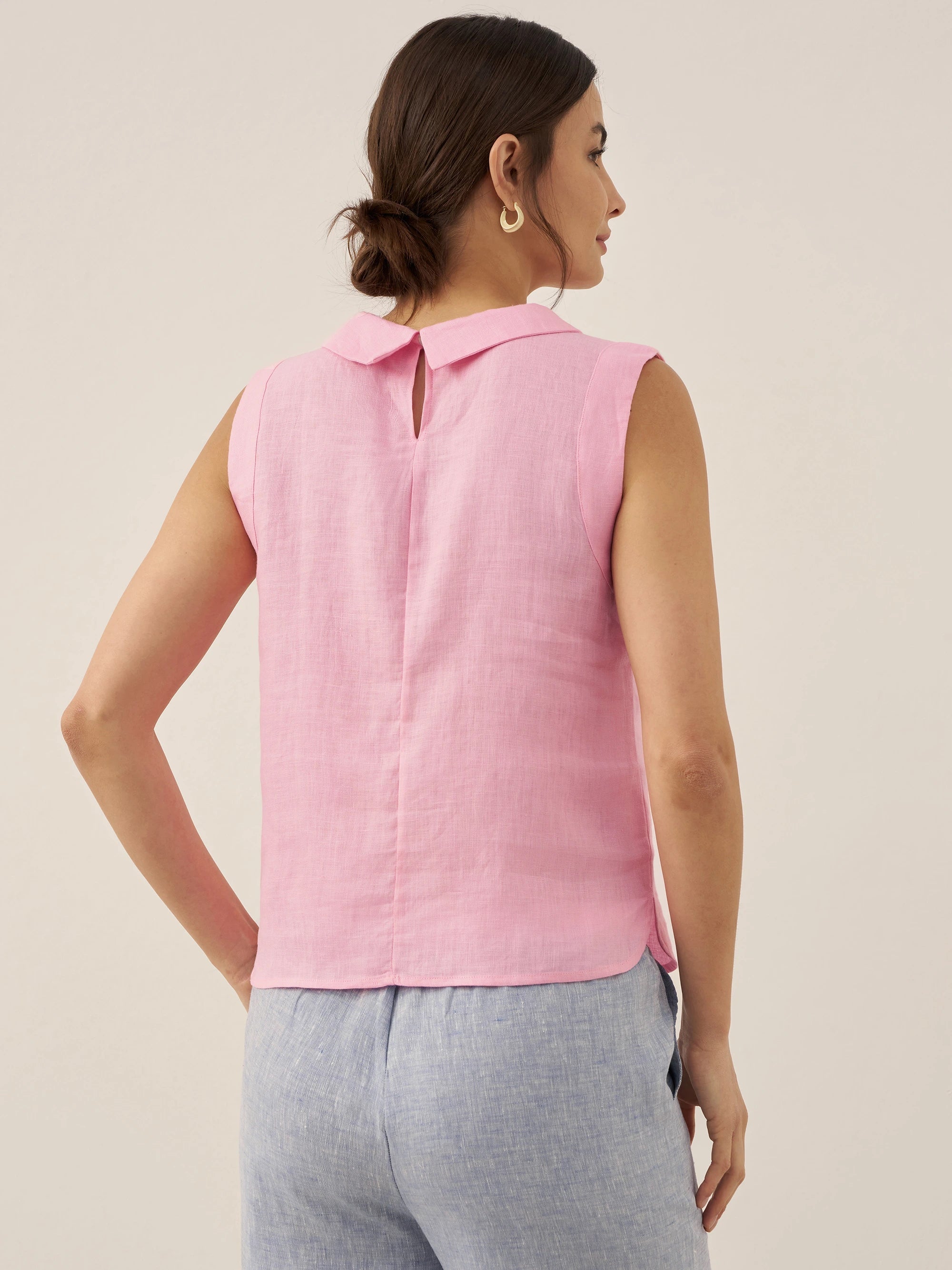 LINTICO 100% Linen Draped Collar Tank Top JACQUELINE — flat-lay composition