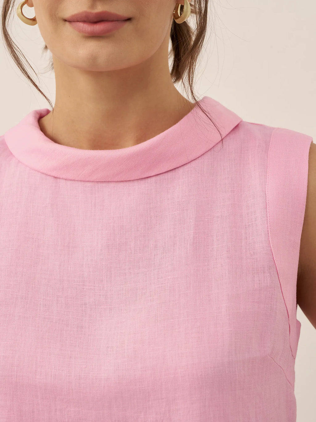 LINTICO 100% Linen Draped Collar Tank Top JACQUELINE — side view