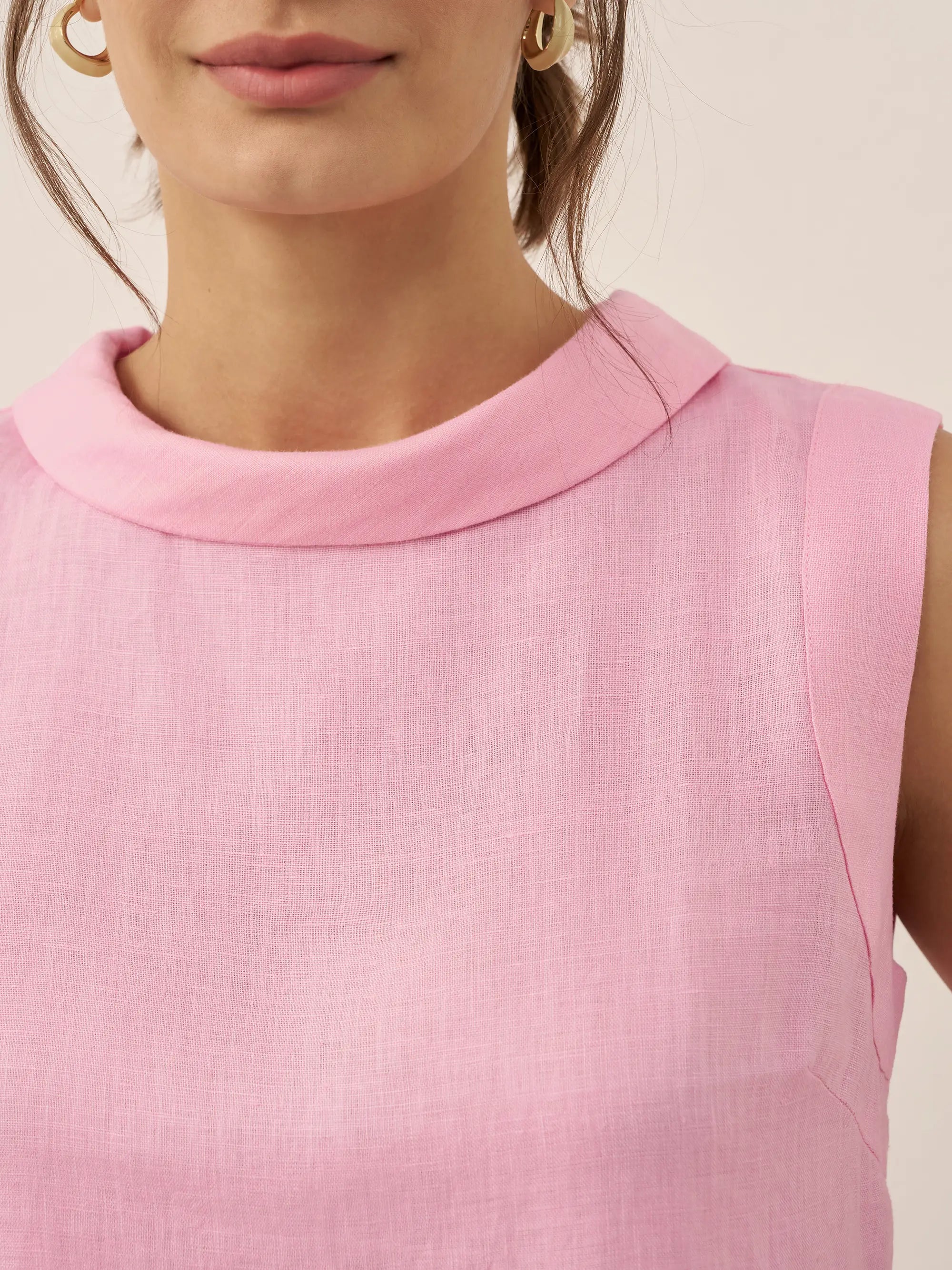 LINTICO 100% Linen Draped Collar Tank Top JACQUELINE — side view
