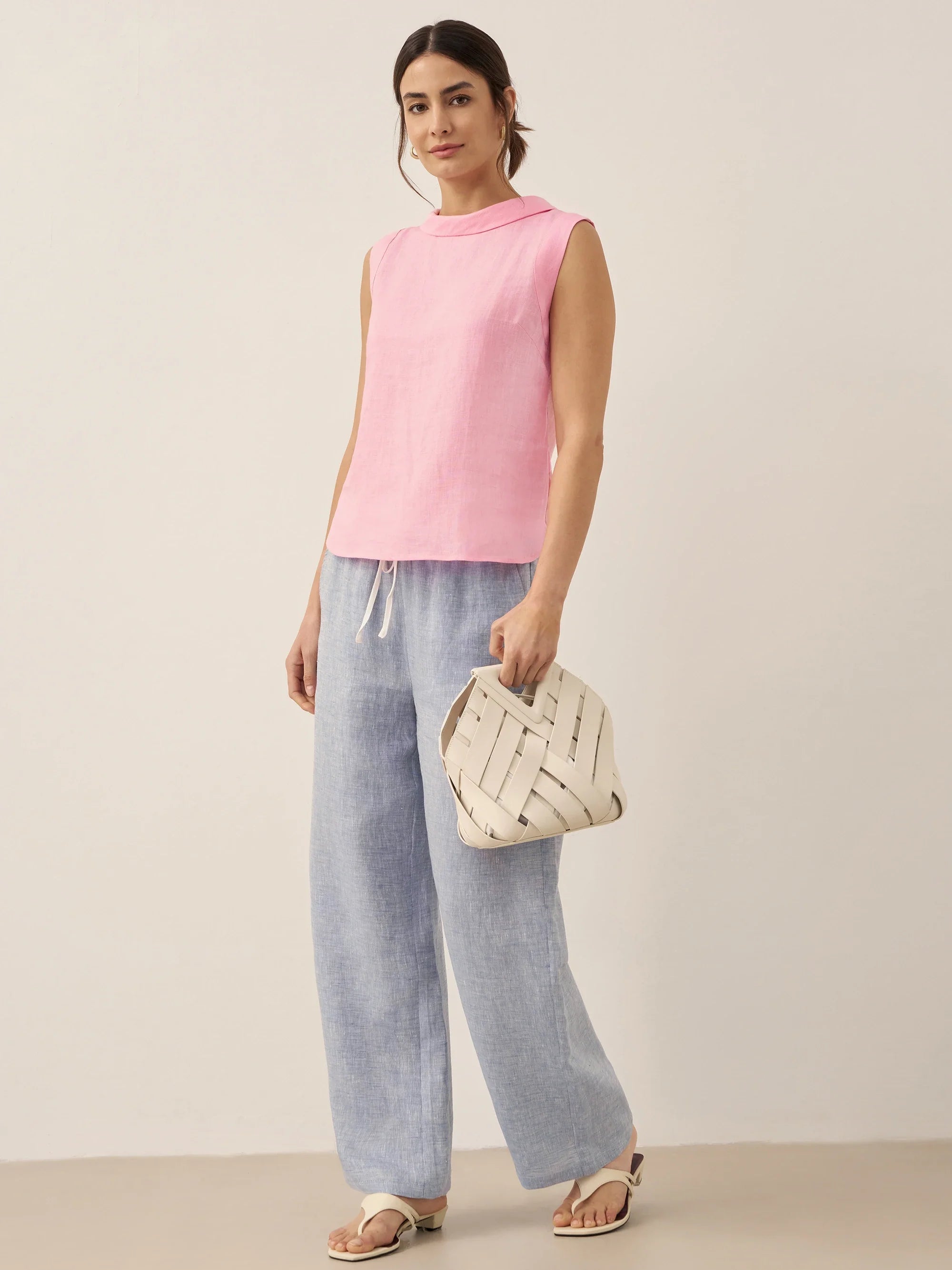 LINTICO 100% Linen Draped Collar Tank Top JACQUELINE — lifestyle context