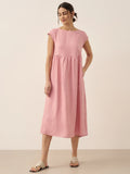 Linen Striped Cap Sleeve Washed Midi Dress JOAN