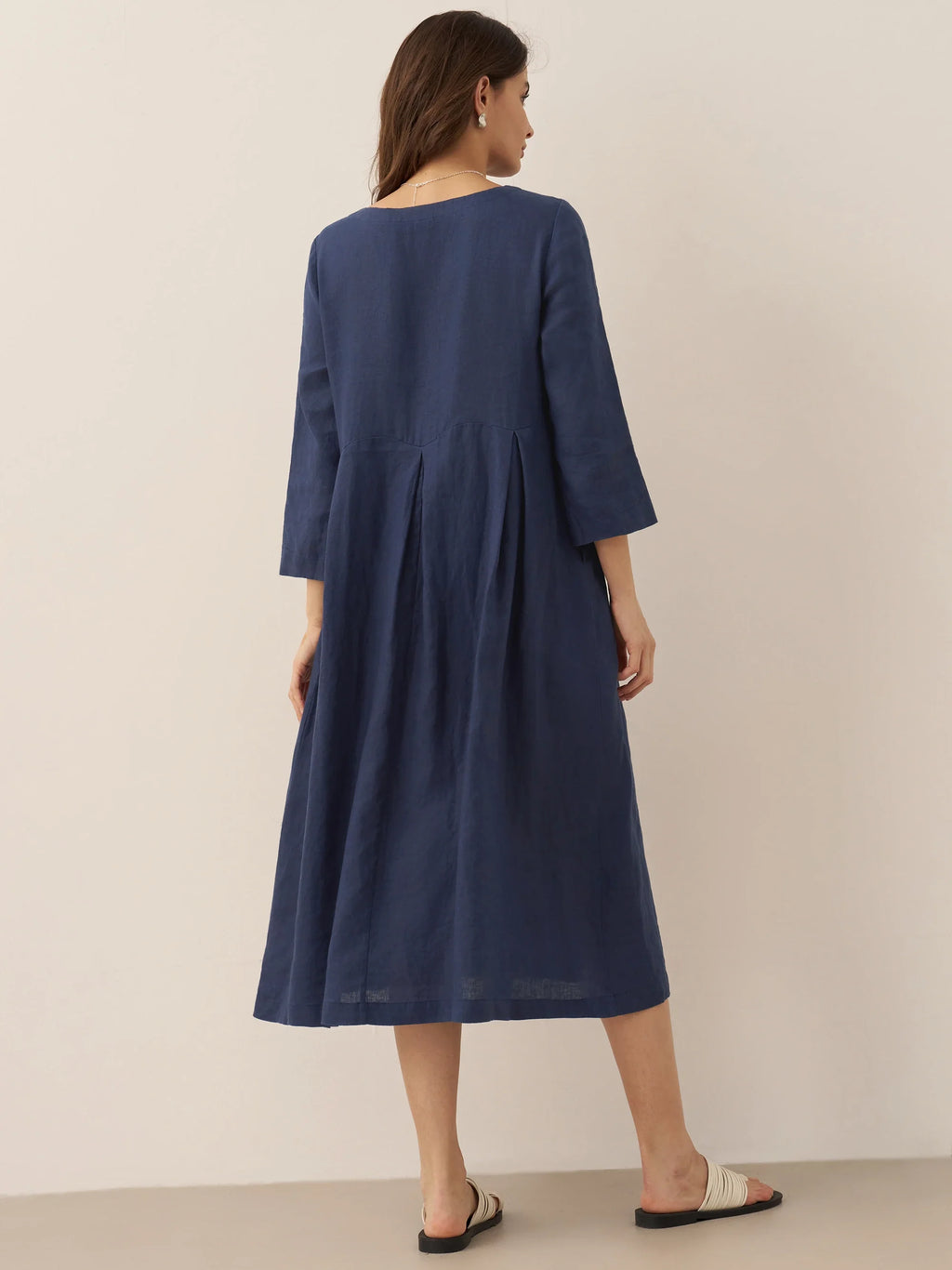 LINTICO 100% Linen Bateau Neck Pleated Maxi Dress ABIGAIL — feature highlight