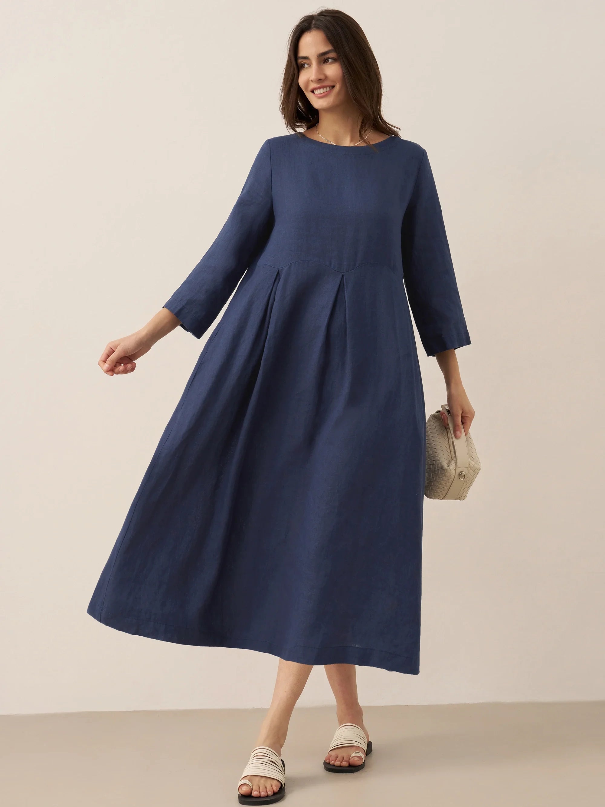LINTICO 100% Linen Bateau Neck Pleated Maxi Dress ABIGAIL — comparison shot