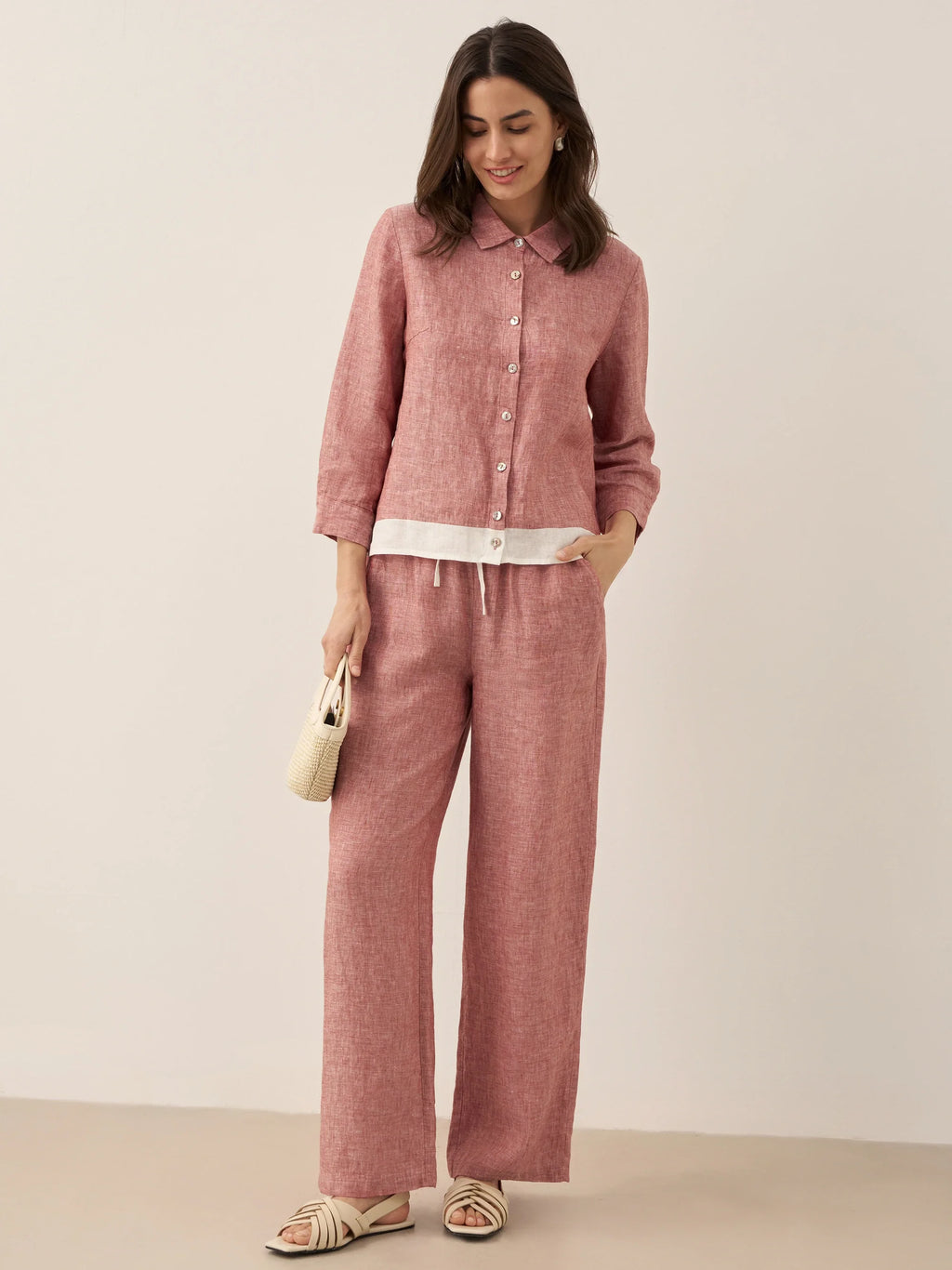 LINTICO 100% Linen Elastic Waist Straight-Leg Trousers JOURDAN — lifestyle context