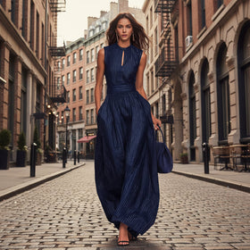 Women's Sleeveless Striped Wide-Leg Jumpsuit with Pockets