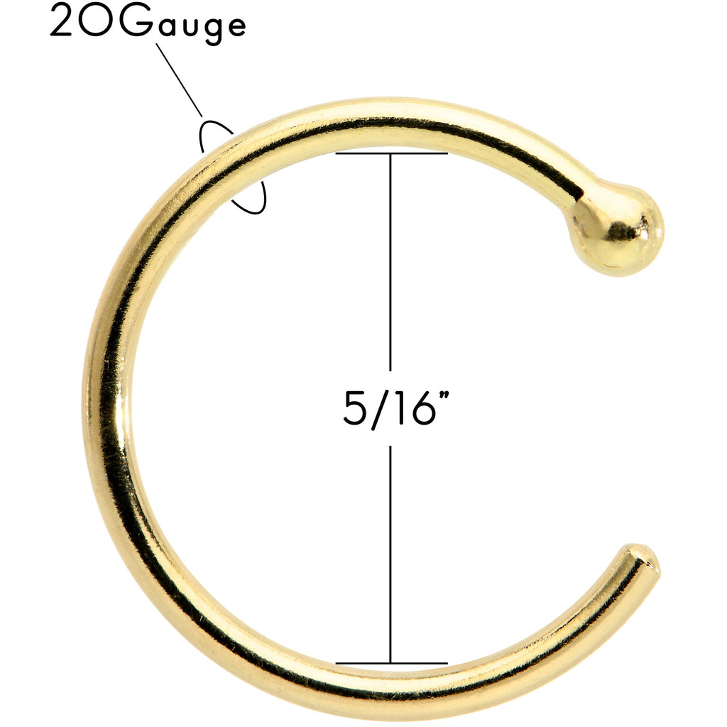 BodyCandy 20G 5/16 Solid 14K Yellow Gold Nose Hoop — side view