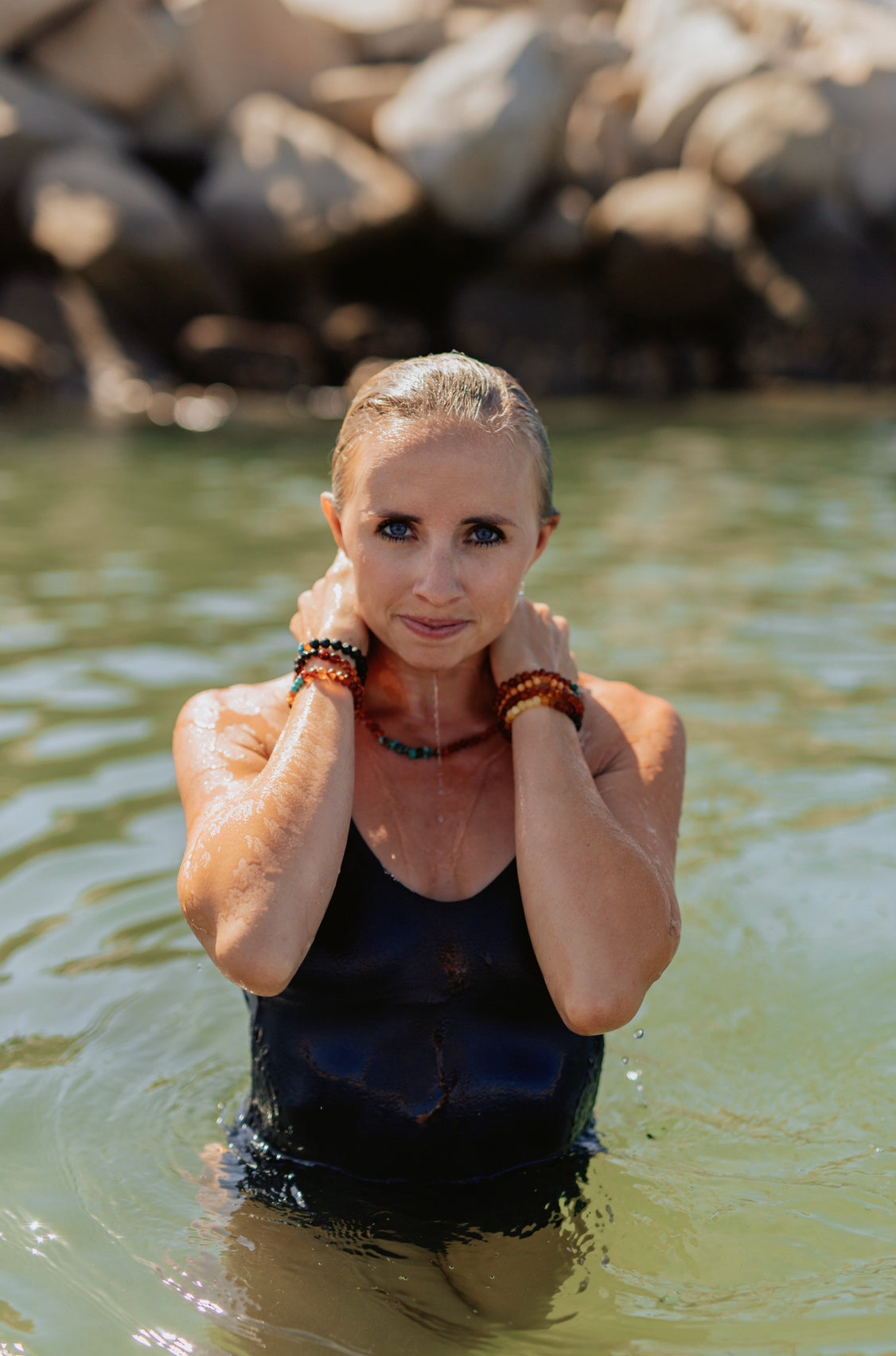 CanyonLeaf Raw Black Baltic Amber || Adult Bracelet — lifestyle context