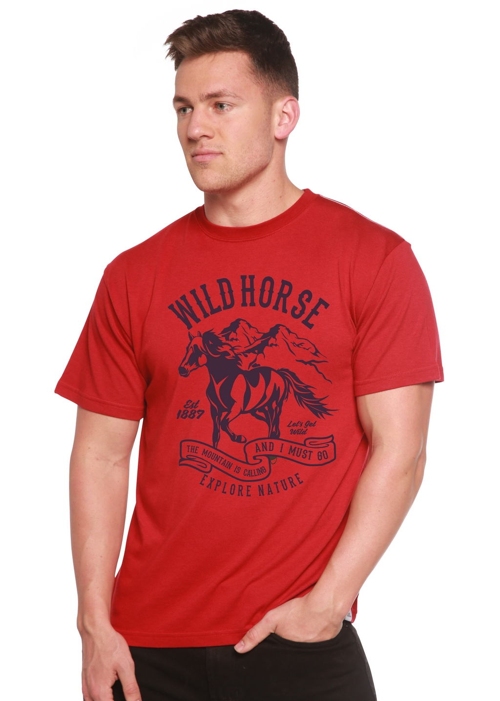 Spun Bamboo Wild Horse Spun Bamboo® Men's Bamboo Viscose/Organic Cotton Short Sleeve Graphic T-Shirt — in-use photo