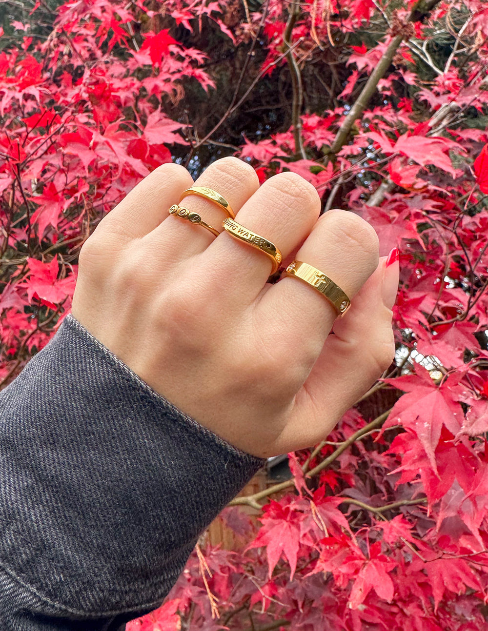 Elevated Faith God Letter Ring — detail close-up
