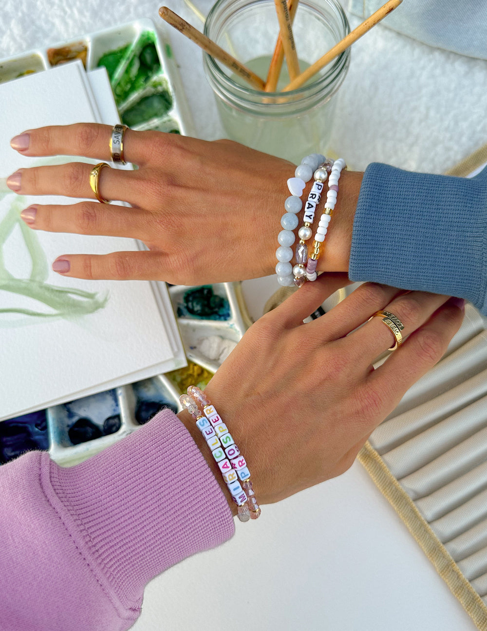 Elevated Faith Pray Pearl Letter Bracelet — back view
