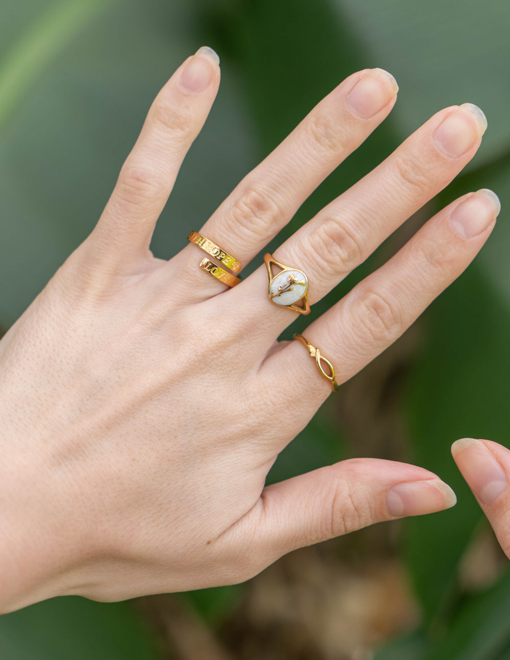Elevated Faith Wildflower Signet Ring — detail close-up