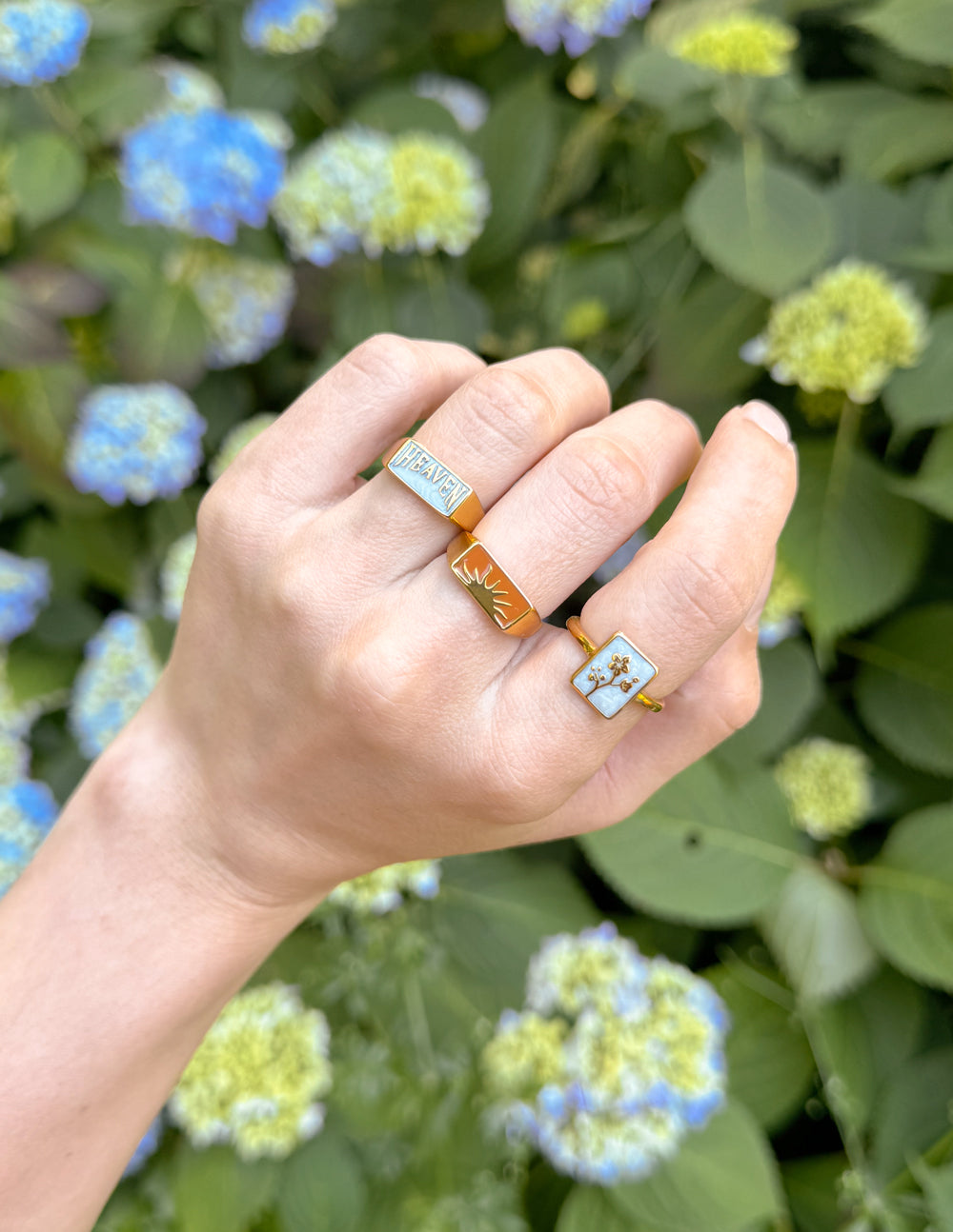 Elevated Faith Sunrise Rectangular Signet Ring — detail close-up