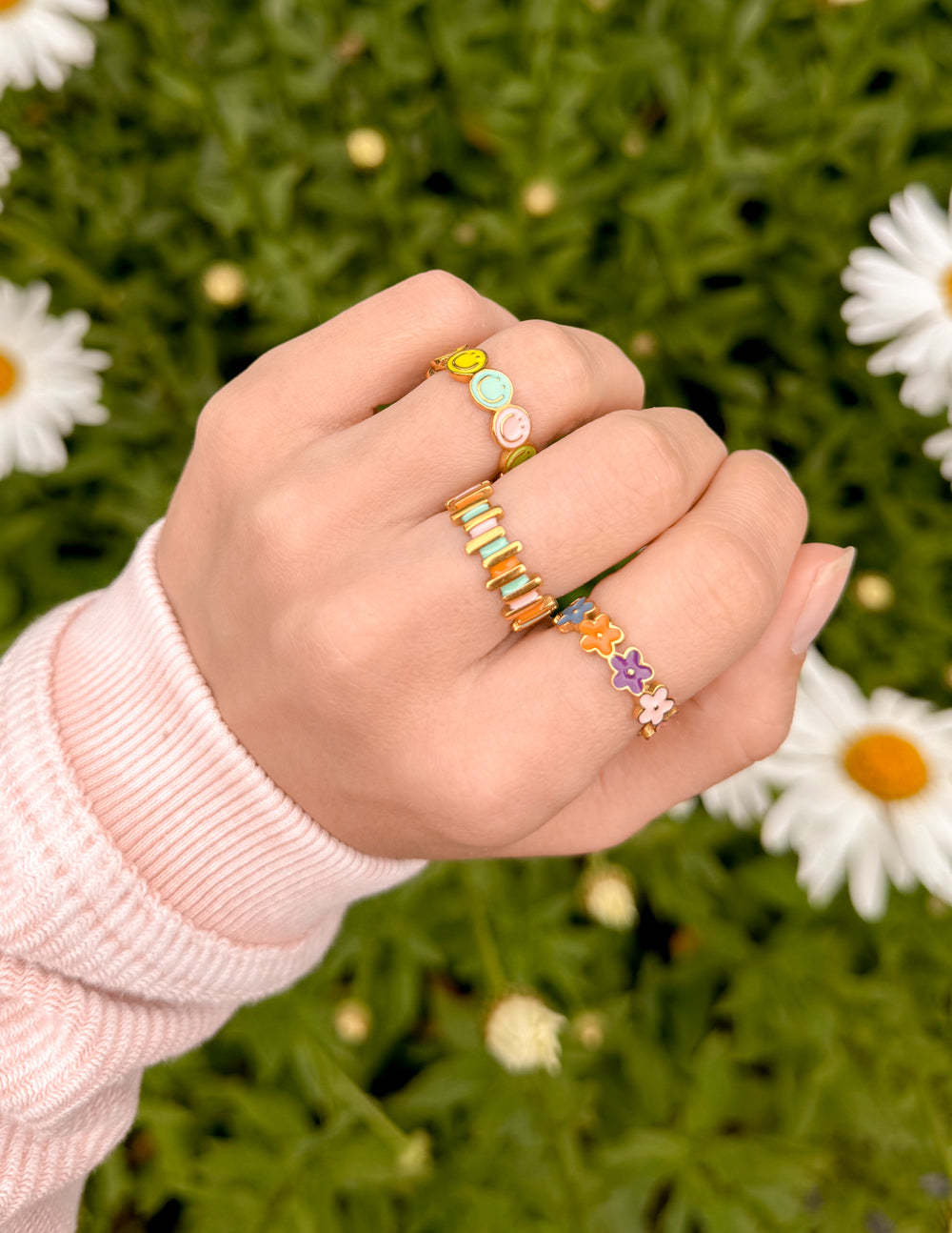 Elevated Faith Floral Enamel Ring — detail close-up