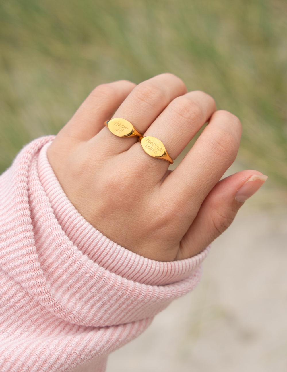 Elevated Faith Above All Oval Signet Ring — construction detail