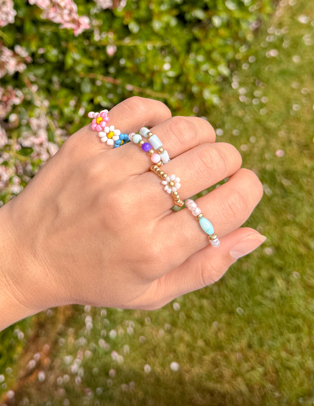 Elevated Faith Pastel Beaded Ring Set — lifestyle context