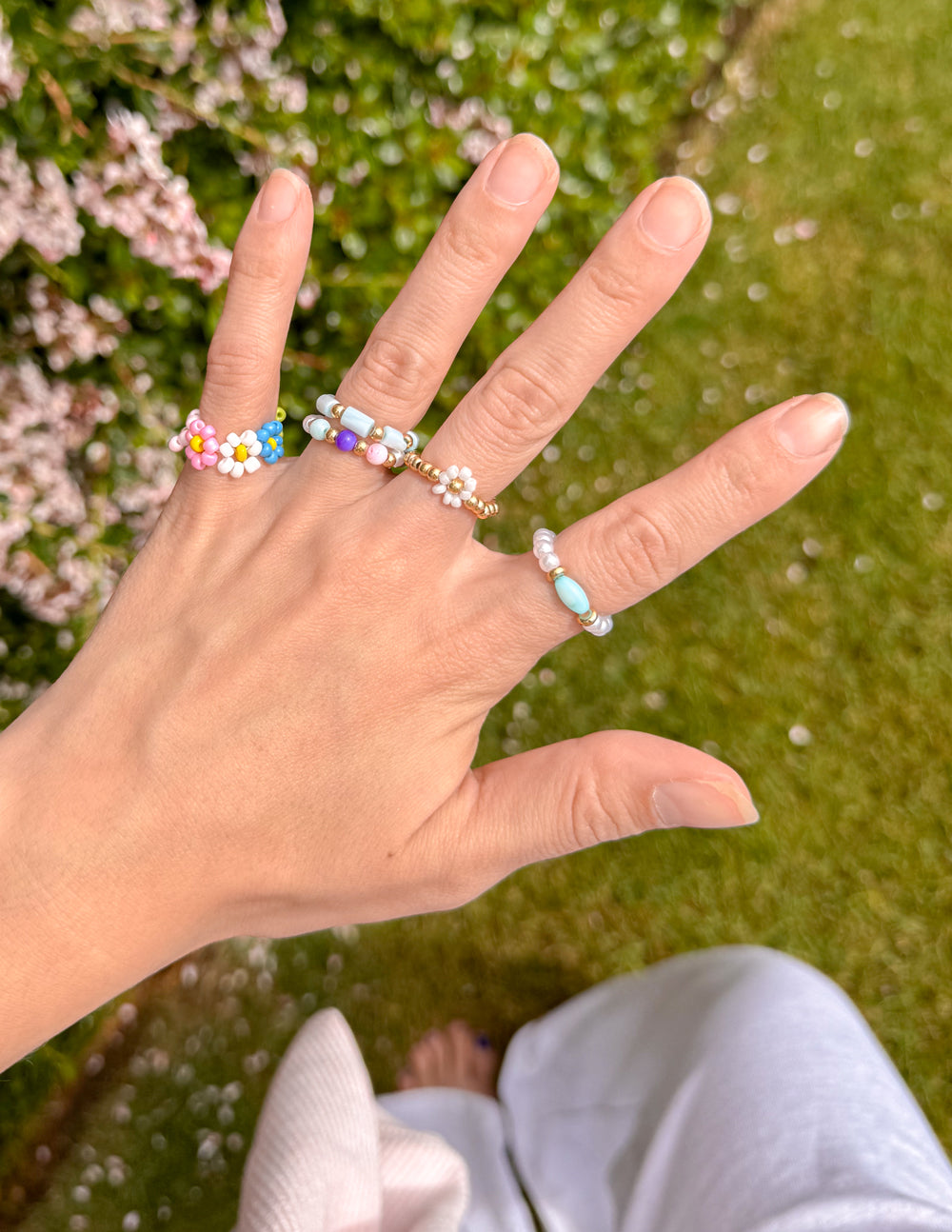 Elevated Faith Pastel Beaded Ring Set — detail close-up