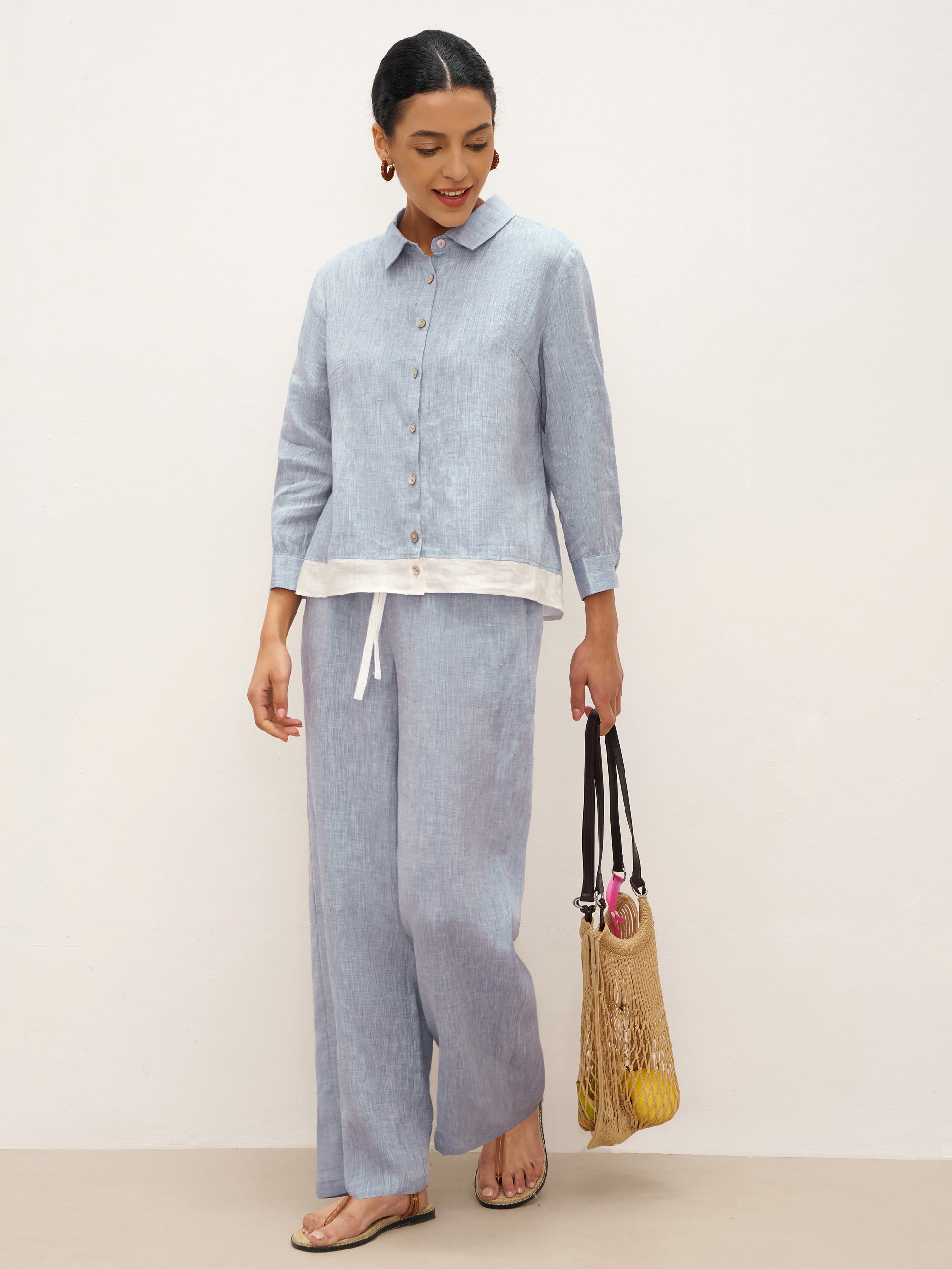 LINTICO 100% Linen Elastic Waist Straight-Leg Trousers JOURDAN — detail shot 10