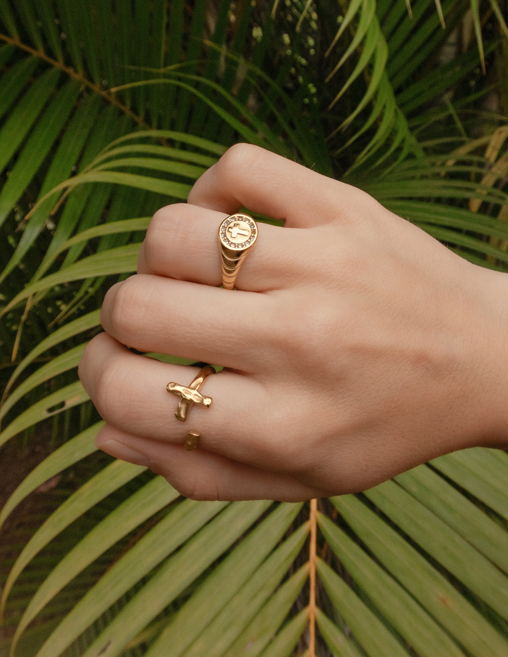 Elevated Faith Textured Wrapped Cross Ring — lifestyle worn / used context