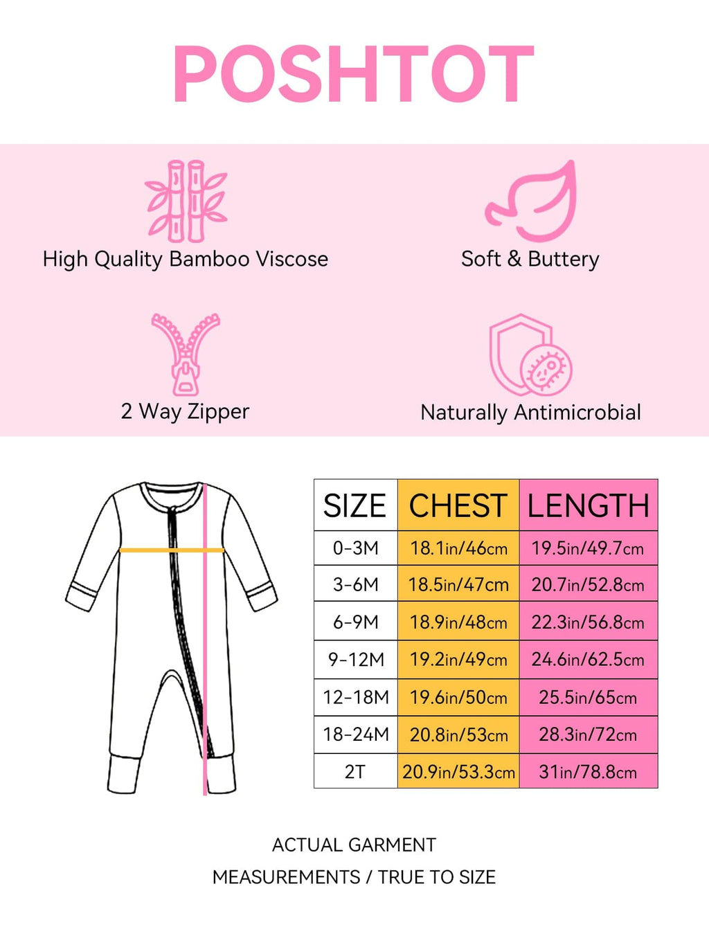 Charlies Project Kids Posh TOT Sassy Shades Bamboo Baby Convertible Zippy Romper — size reference