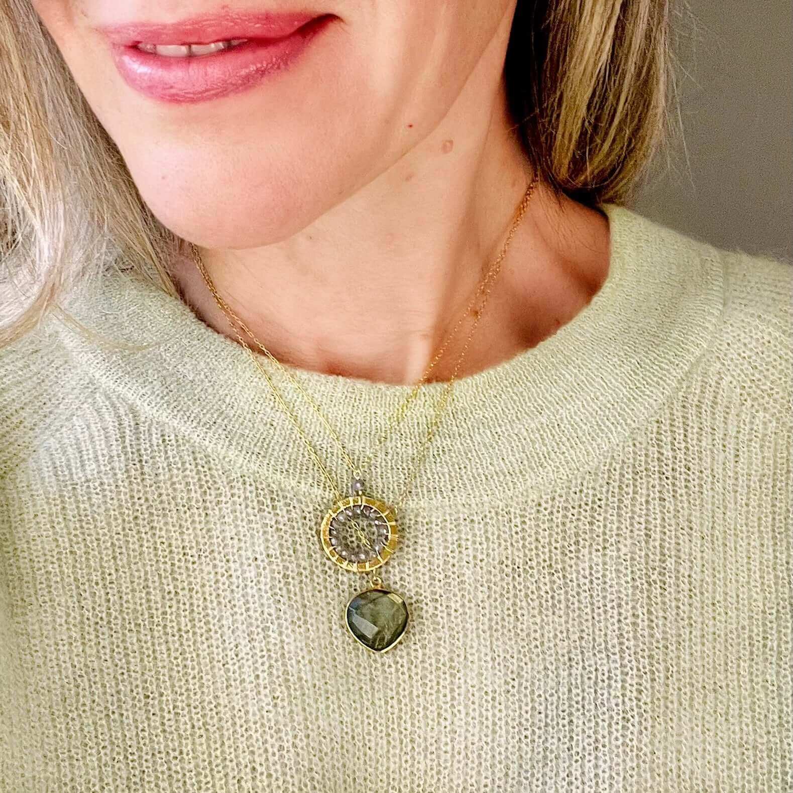 PARKEN JEWELRY Labradorite Halo Mini Gold Pendant — alternative angle