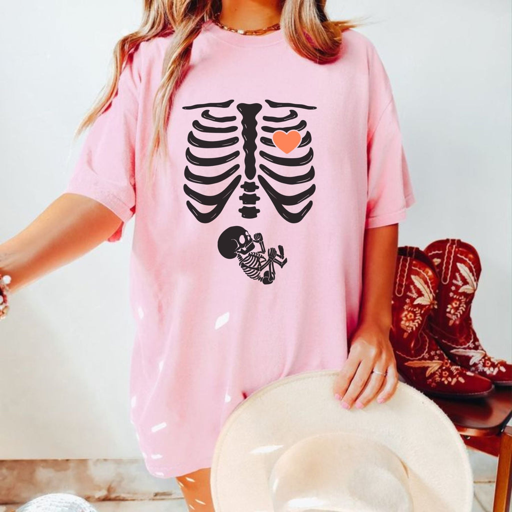 Pasimax Skeleton Halloween Maternity T-Shirt — detail close-up
