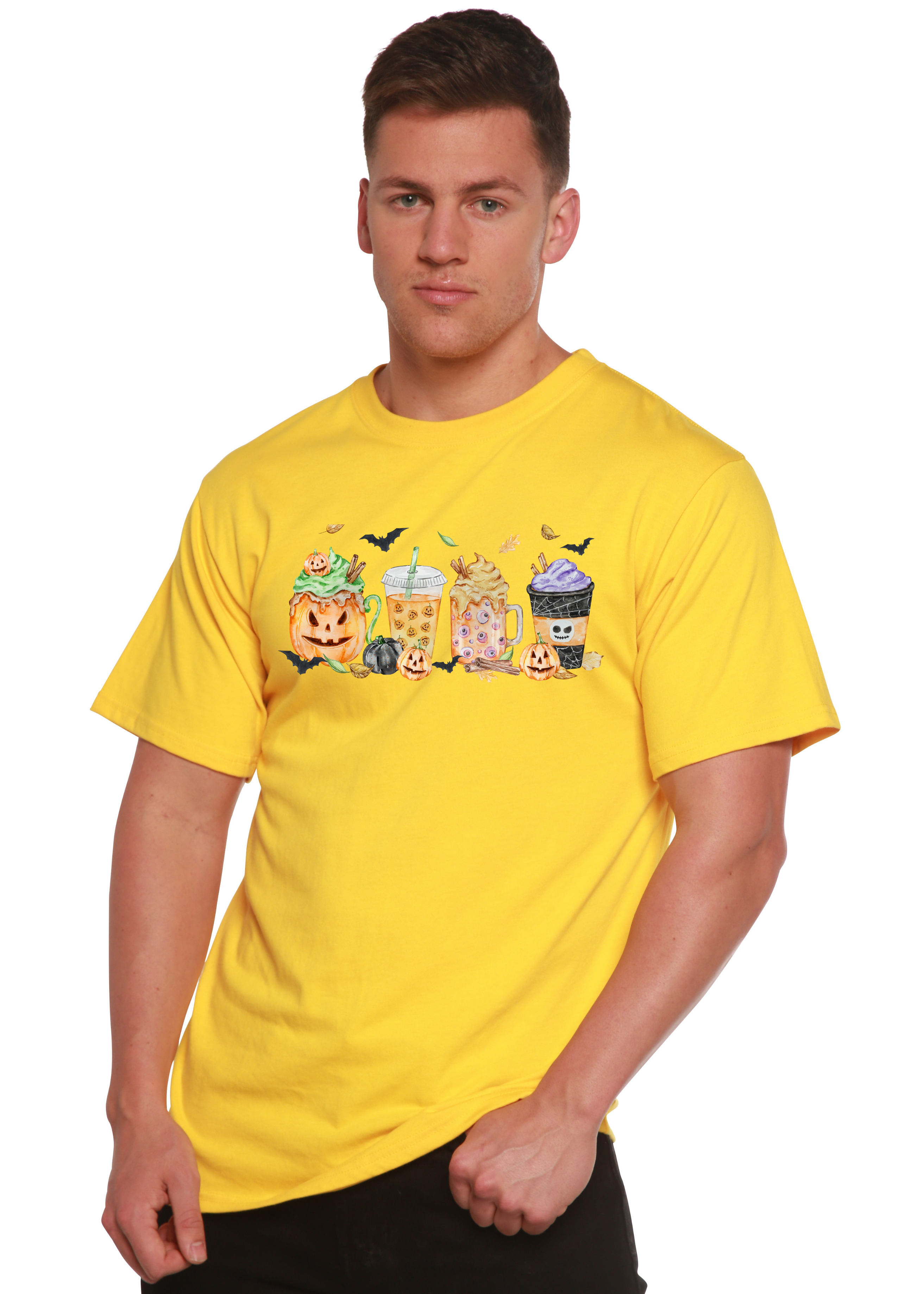 Spun Bamboo Happy Halloween Men's Bamboo Viscose/Organic Cotton Short Sleeve Graphic T-Shirt — lifestyle context