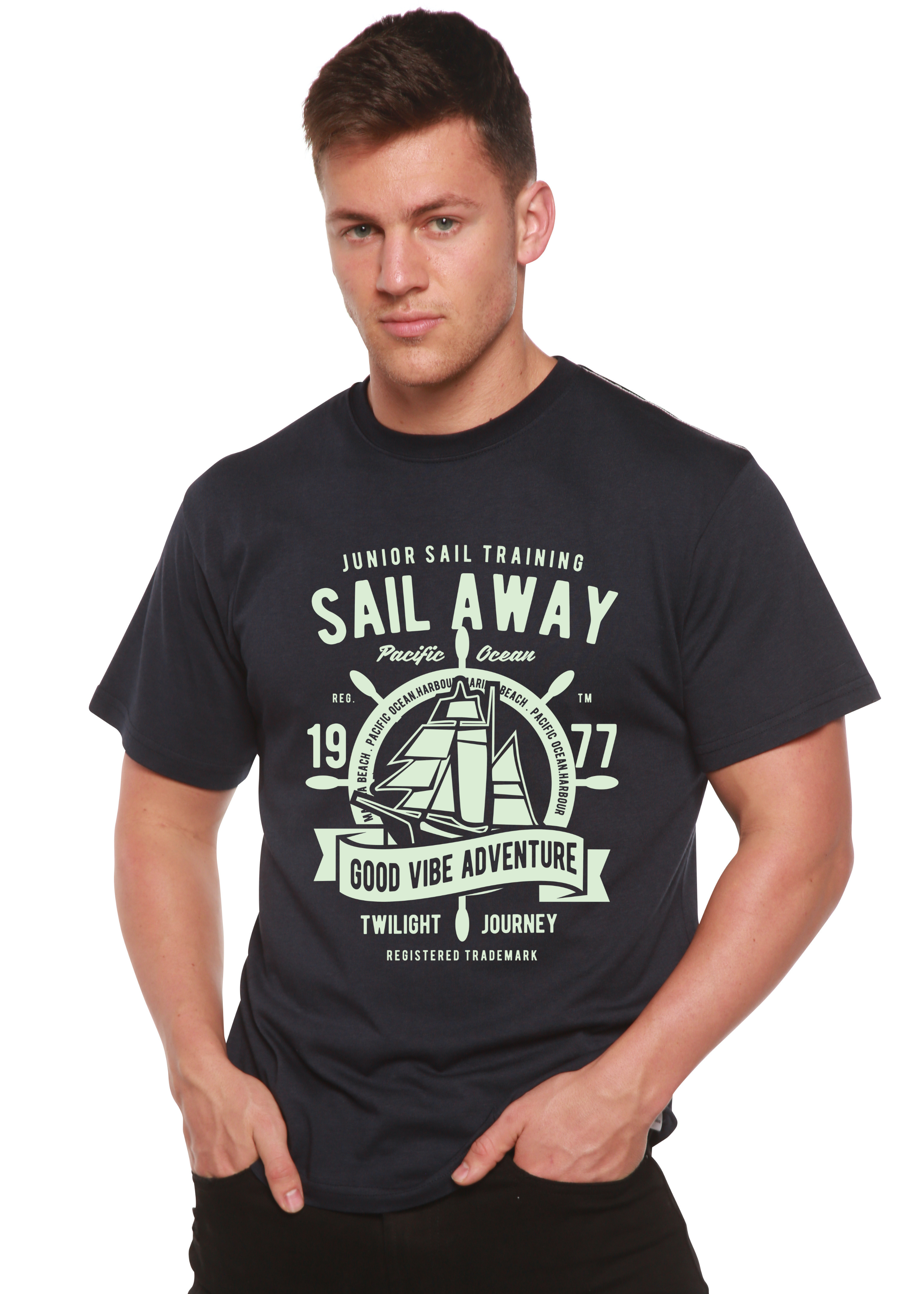Spun Bamboo Sail Away Spun Bamboo® Men's Bamboo Viscose/Organic Cotton Short Sleeve Graphic T-Shirt — side view