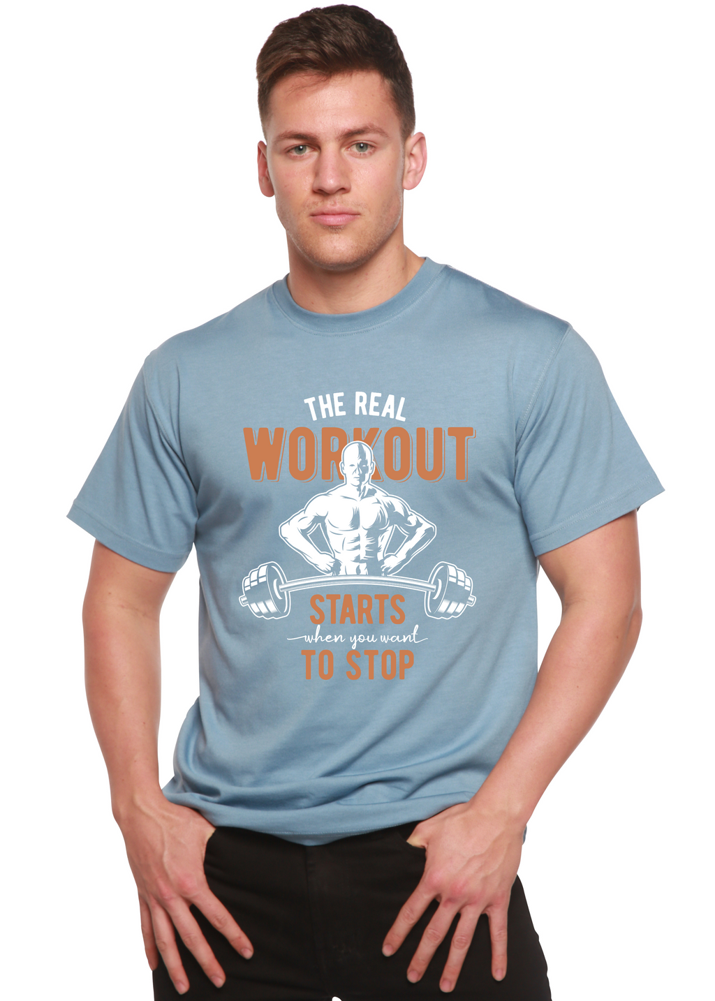 Spun Bamboo The Real Workout Men's Bamboo Viscose/Organic Cotton Short Sleeve Graphic T-Shirt — back view