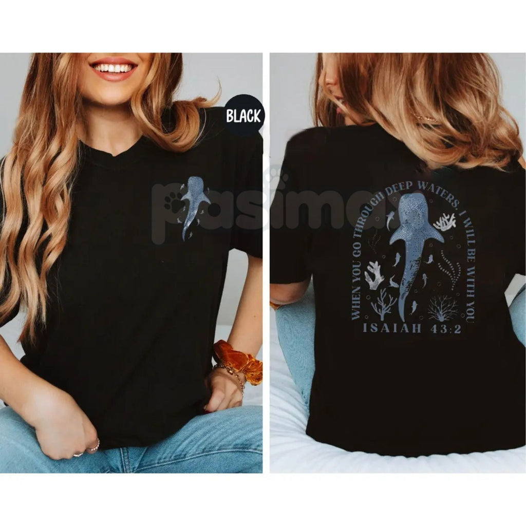 Pasimax "When You Go Through Deep Waters" Christian T-Shirt - Isaiah 43:2 Inspirational Faith Tee, Scripture Verse Religious 