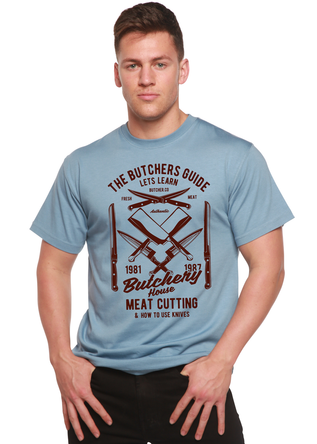 Spun Bamboo Butchery House Men's Bamboo Viscose/Organic Cotton Short Sleeve Graphic T-Shirt — detail close-up
