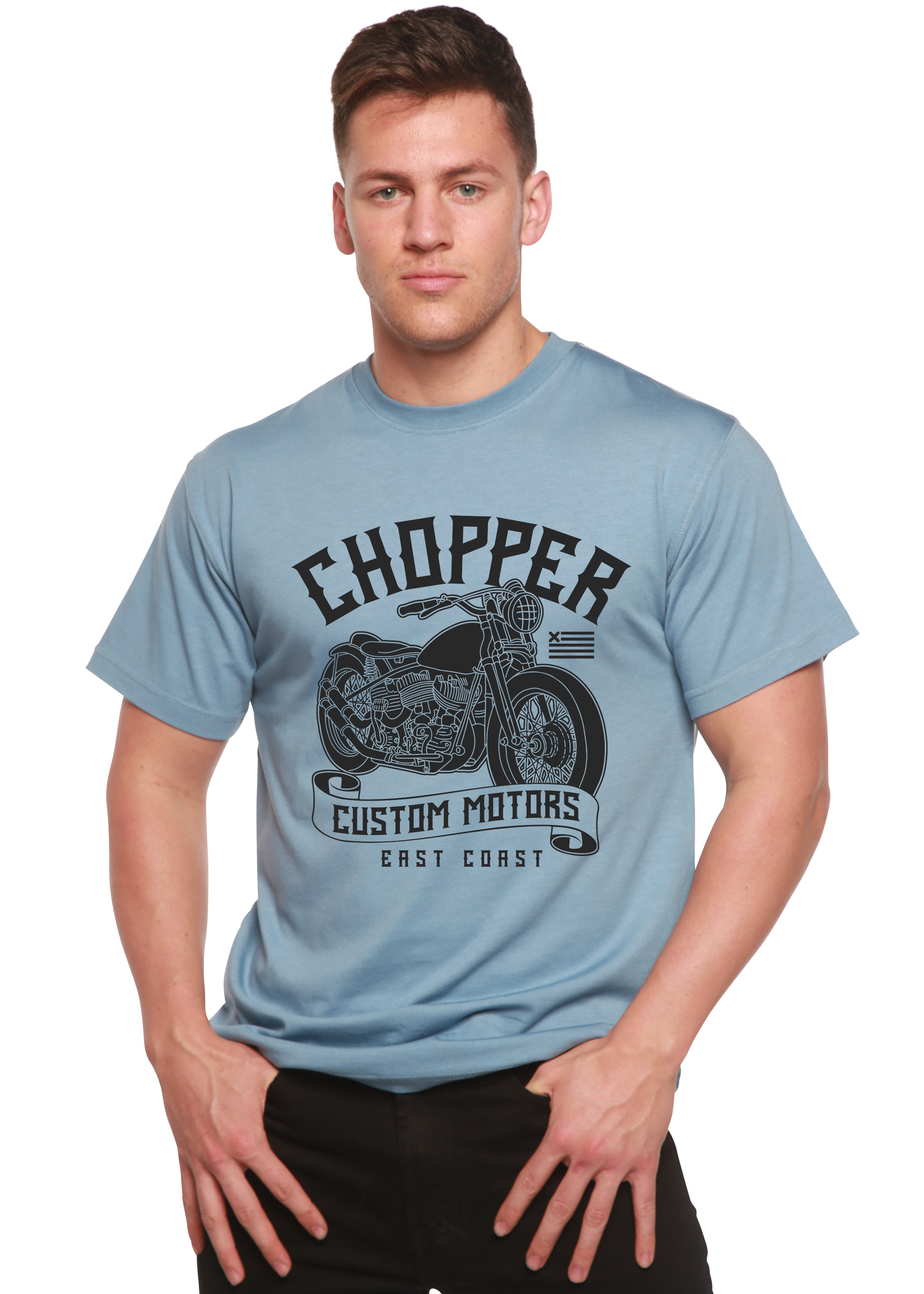 Spun Bamboo Chopper Custom Motors Men's Bamboo Viscose/Organic Cotton Short Sleeve Graphic T-Shirt — detail close-up