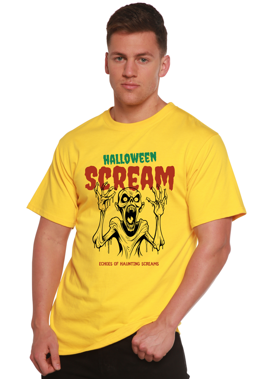 Spun Bamboo Halloween Scream Men's Bamboo Viscose/Organic Cotton Short Sleeve Graphic T-Shirt — main product shot