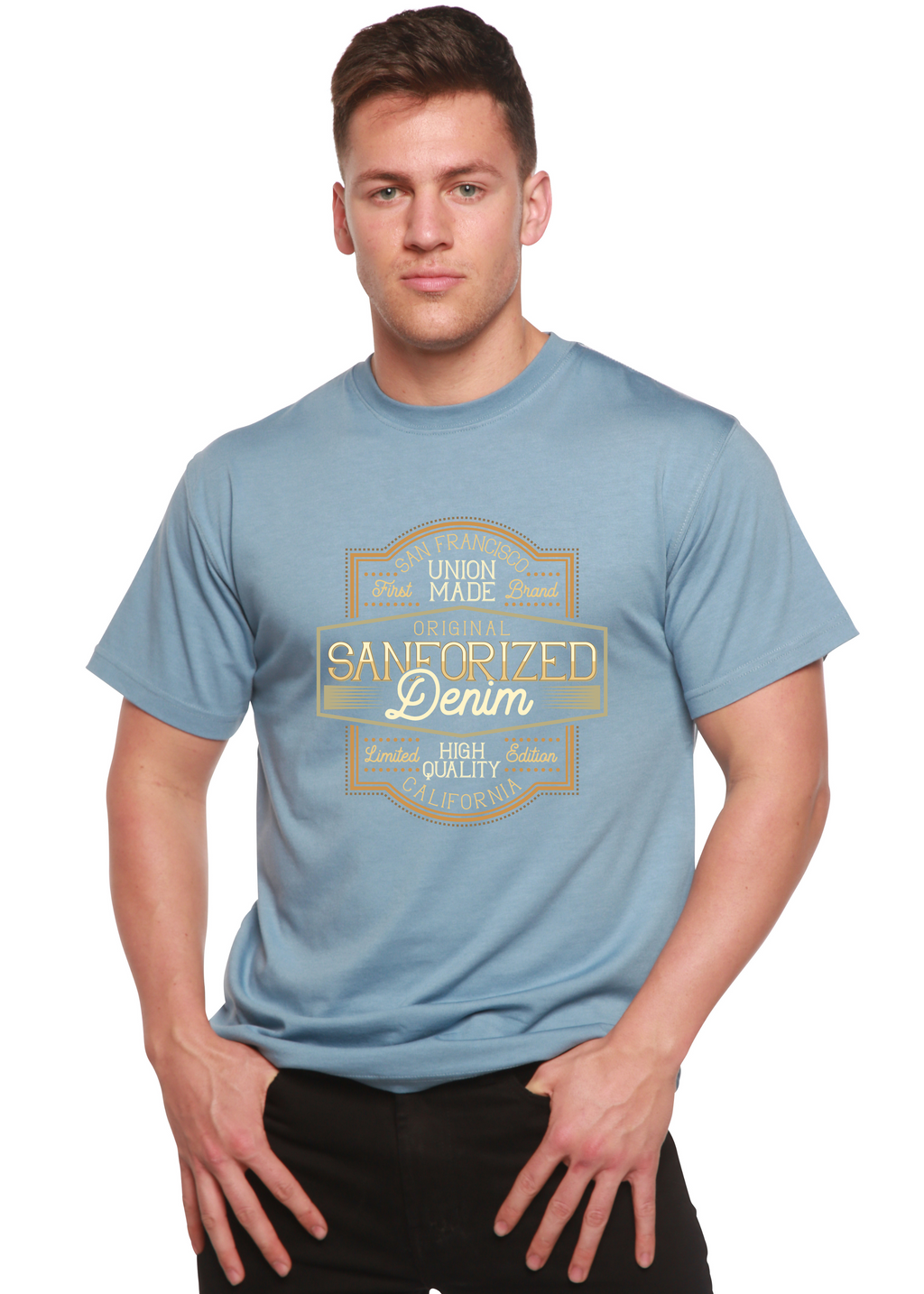 Spun Bamboo Original Sanforized Denim Men's Bamboo Viscose/Organic Cotton Short Sleeve Graphic T-Shirt — back view