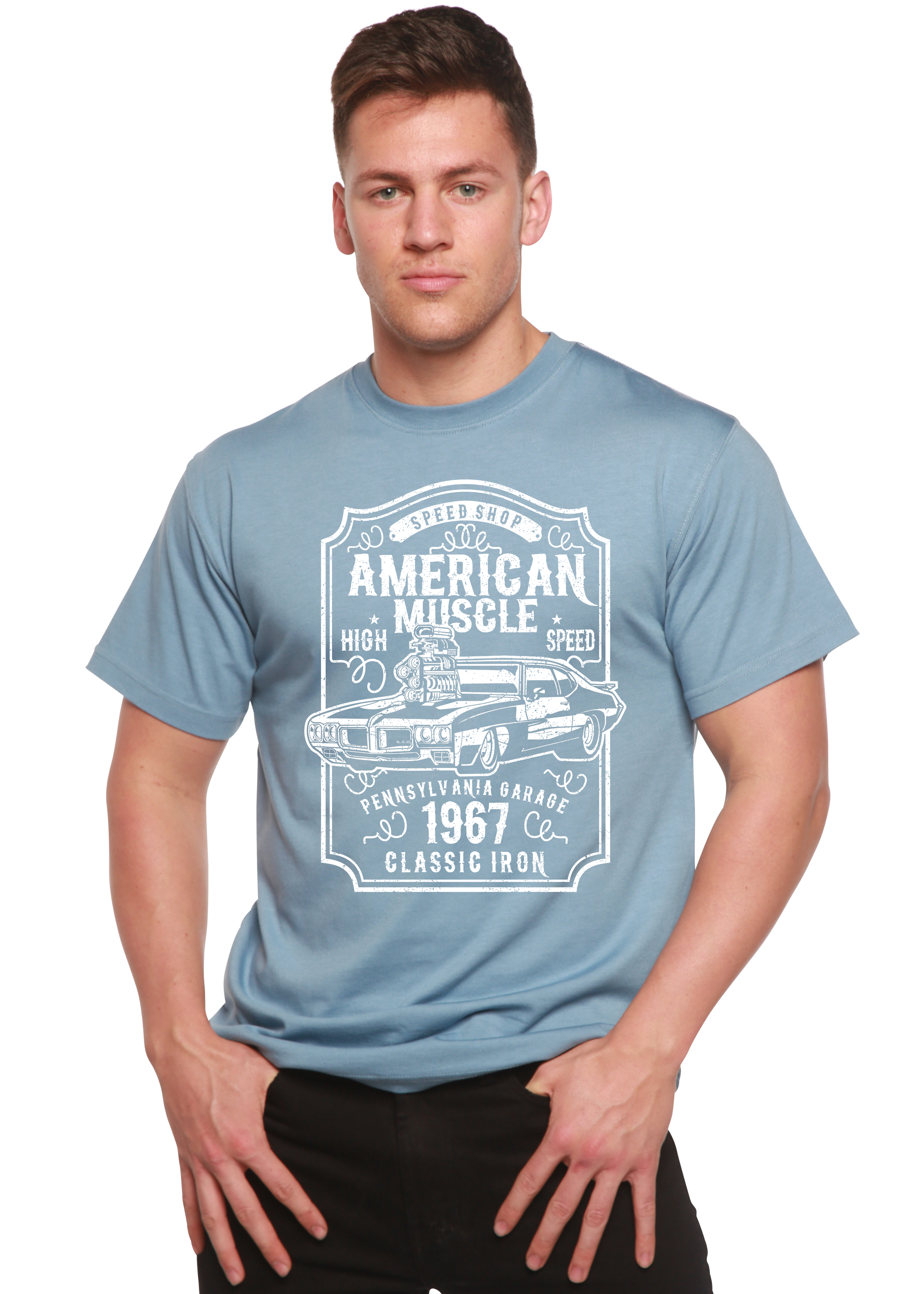 Spun Bamboo American Muscle Men's Bamboo Viscose/Organic Cotton Short Sleeve Graphic T-Shirt — side view